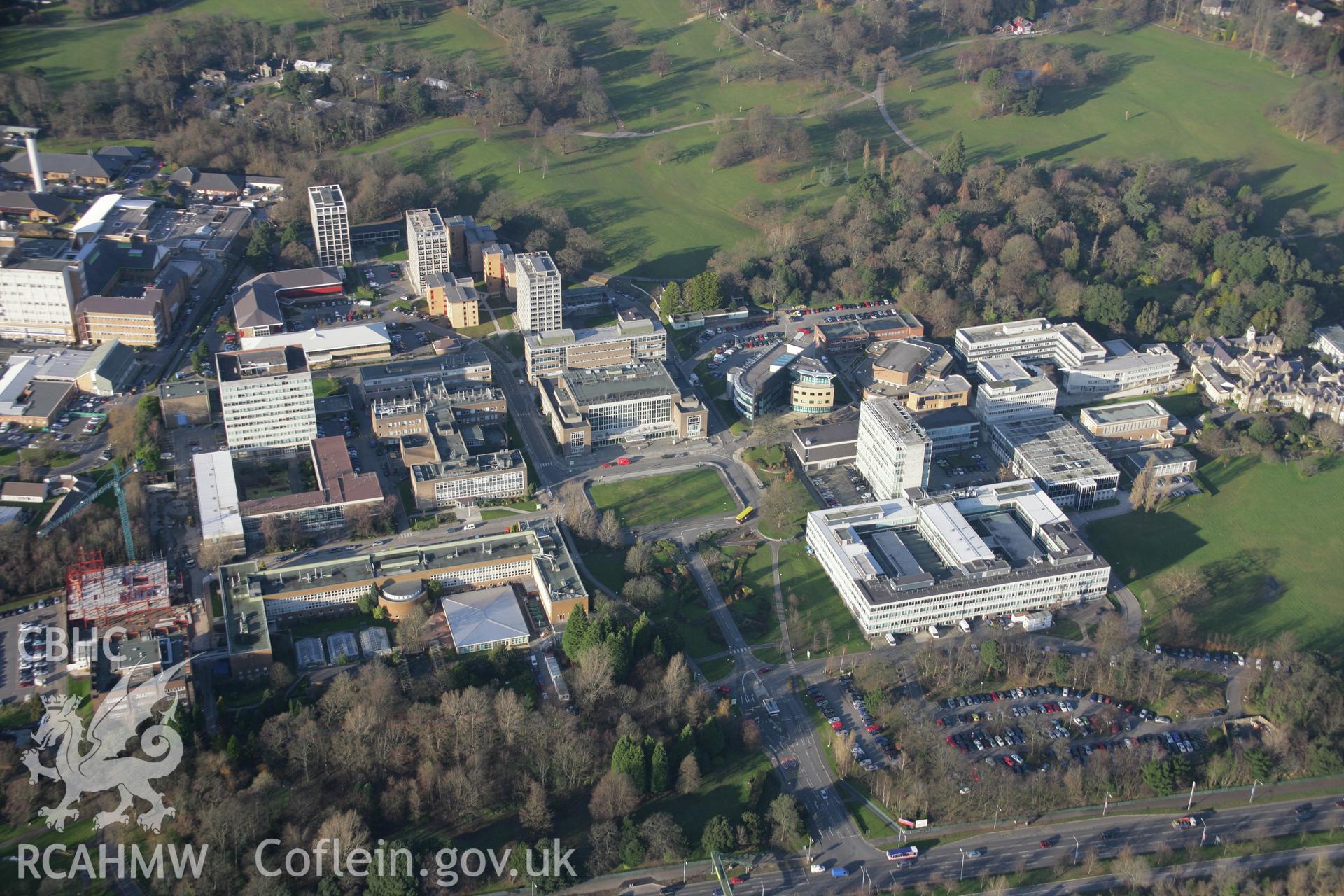 RCAHMW colour oblique aerial photograph of University College, Swansea, from the south-east. Taken on 26 January 2006 by Toby Driver.