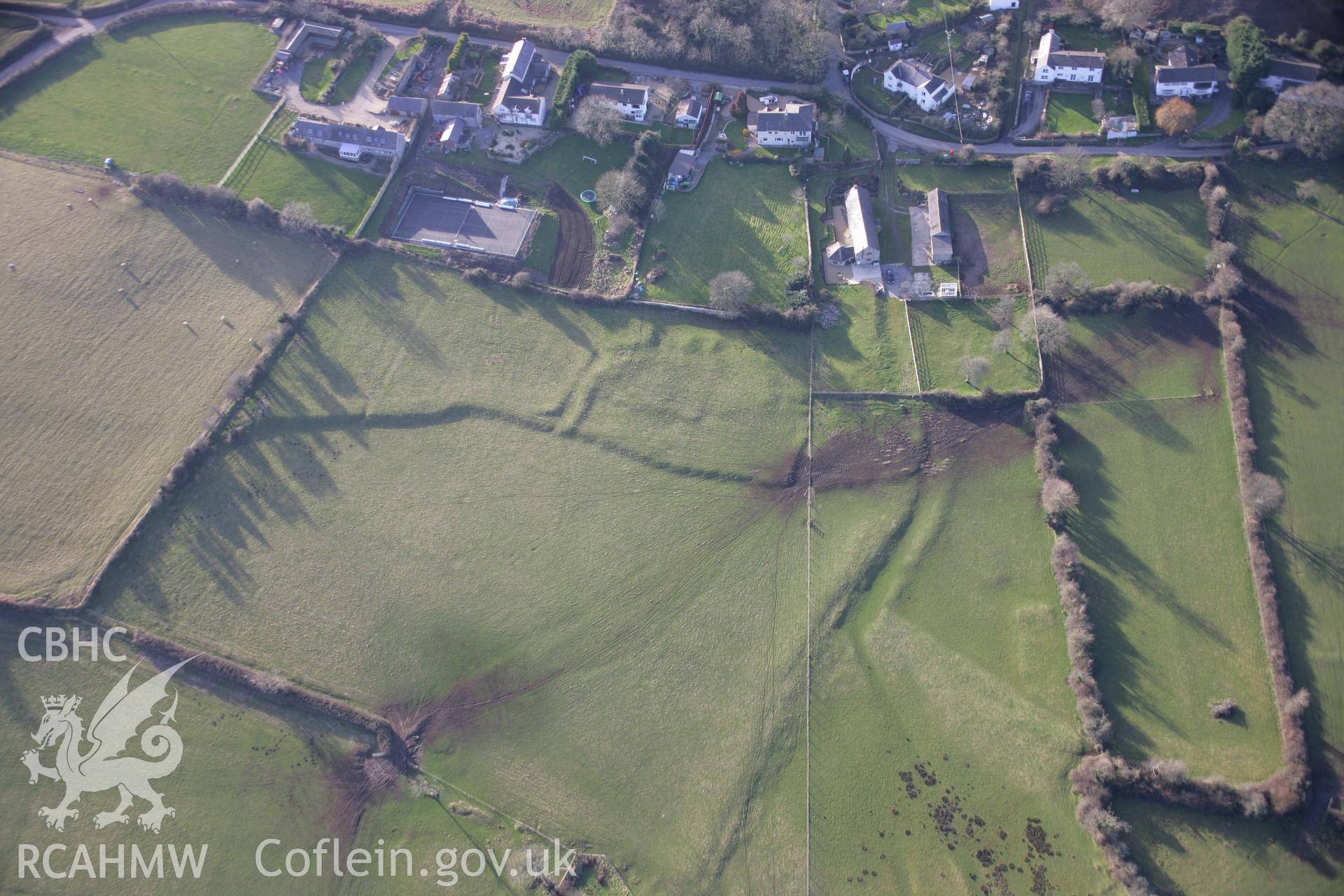 RCAHMW colour oblique aerial photograph of Cheriton Shrunken Village, Landimore. A wide view from the east. Taken on 26 January 2006 by Toby Driver.