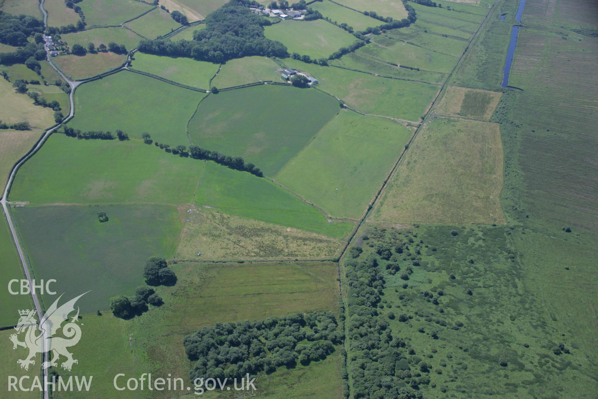 RCAHMW colour oblique aerial photograph of Llangynfelin Timber Trackway. Taken on 17 July 2006 by Toby Driver.