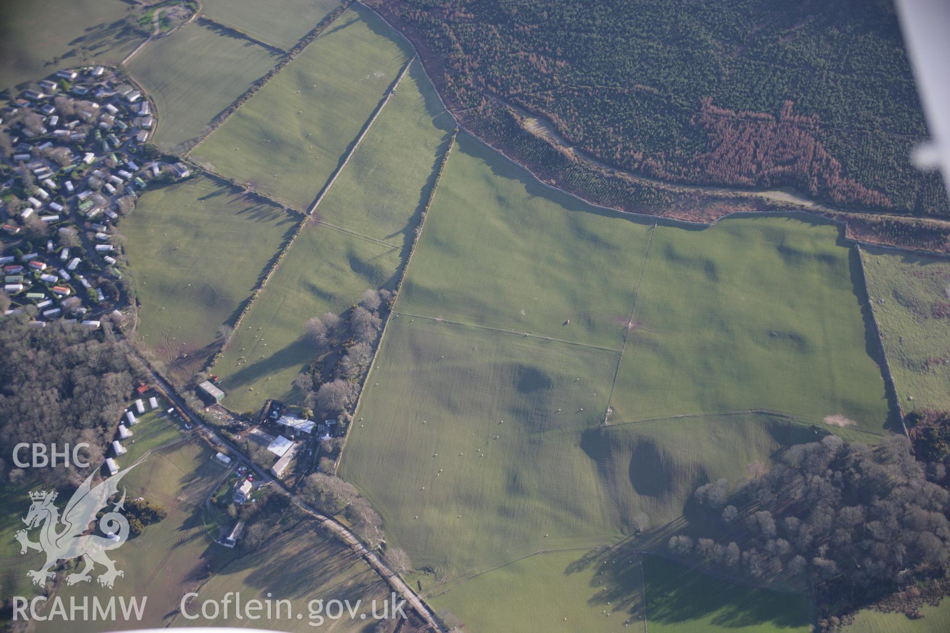 RCAHMW colour oblique aerial photograph of Felin Eithin Enclosed Settlement from the north. Taken on 09 February 2006 by Toby Driver.