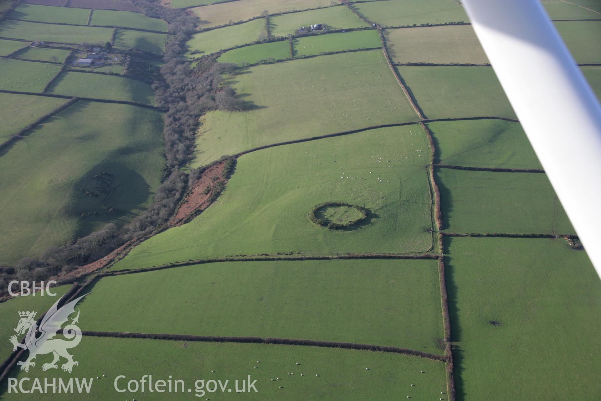 RCAHMW colour oblique aerial photograph of West Ford Rings from the east. Taken on 11 January 2006 by Toby Driver.