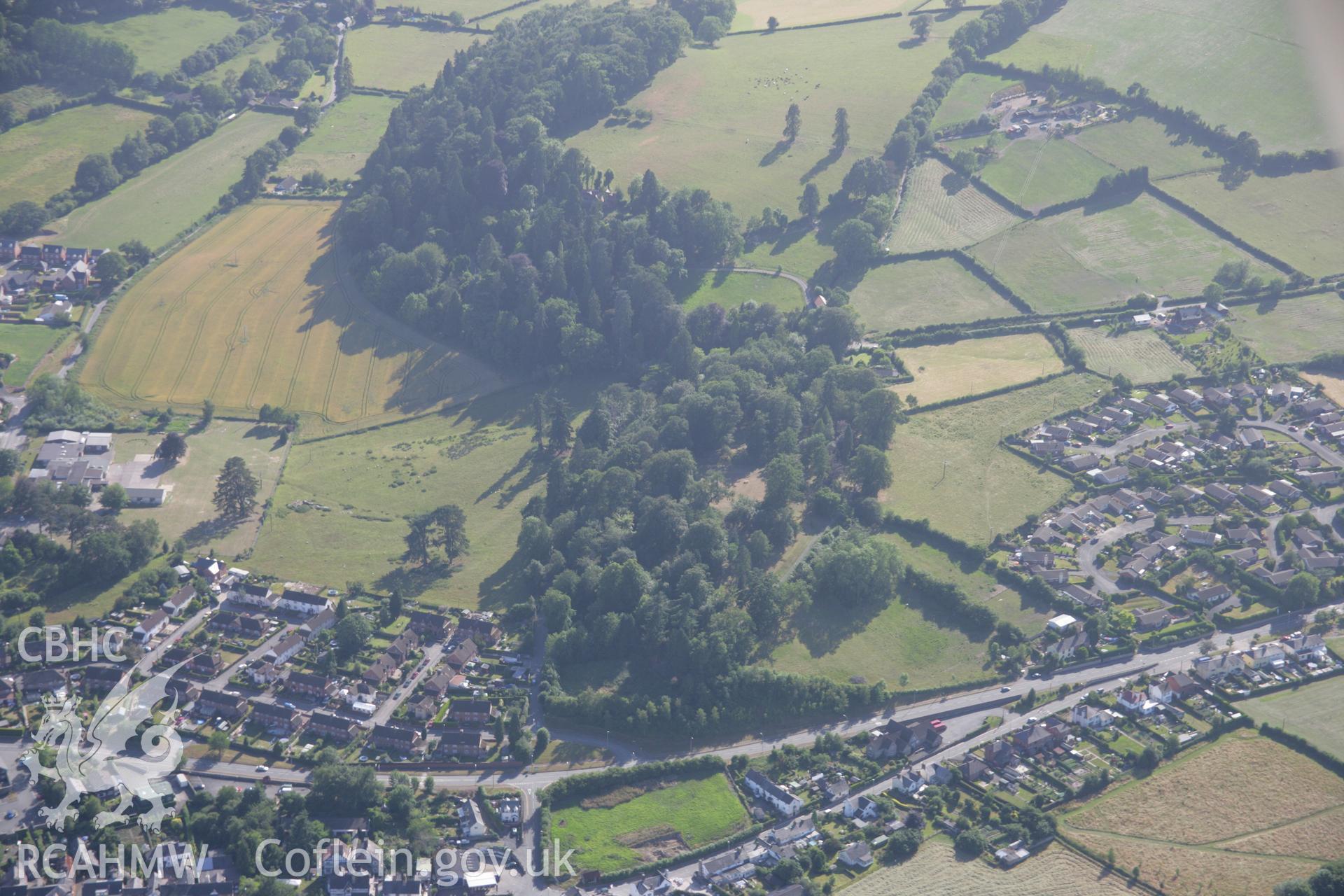 RCAHMW colour oblique aerial photograph of Presteigne Castle. Taken on 13 July 2006 by Toby Driver.