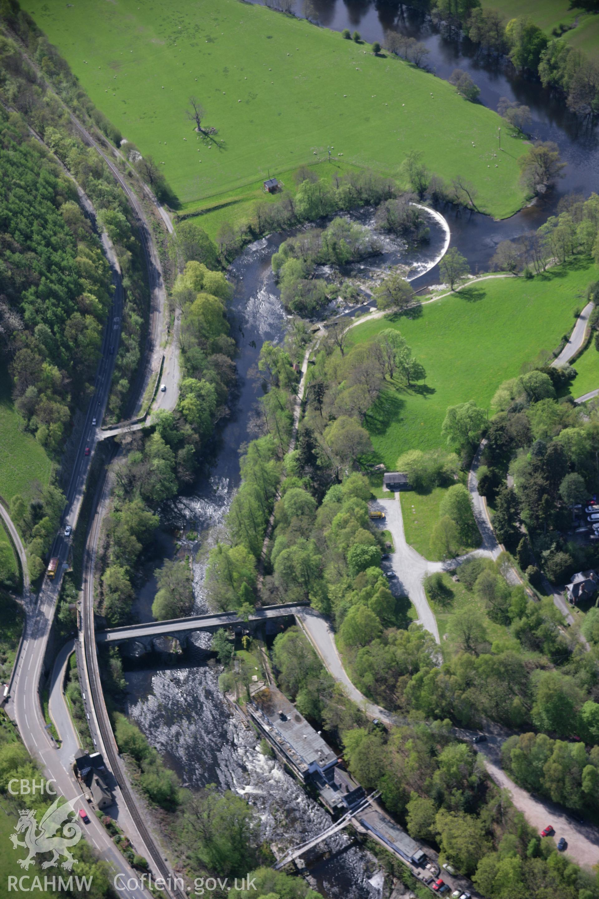 RCAHMW digital colour oblique photograph of Horseshoe Falls from the east. Taken on 05/05/2006 by T.G. Driver.