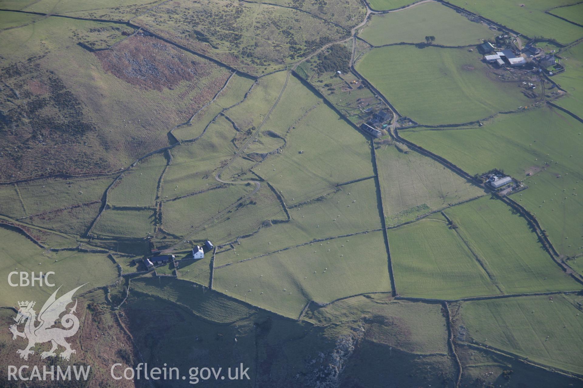 RCAHMW colour oblique aerial photograph of Ciliau-Canol Settlement and Field System from the west. Taken on 09 February 2006 by Toby Driver.