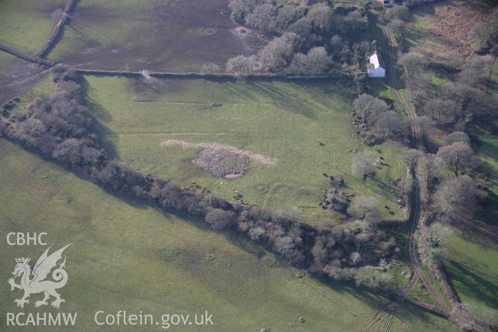 RCAHMW colour oblique aerial photograph of Old Henllys, viewed from the east. Taken on 26 January 2006 by Toby Driver.