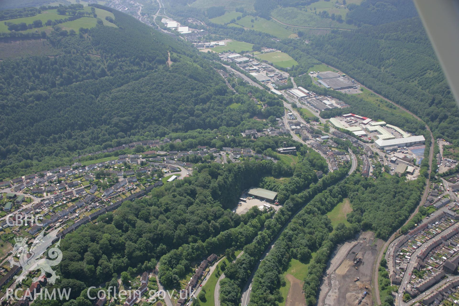RCAHMW colour oblique aerial photograph of St Luke's Church and Abercarn, in general view from the north-east. Taken on 09 June 2006 by Toby Driver