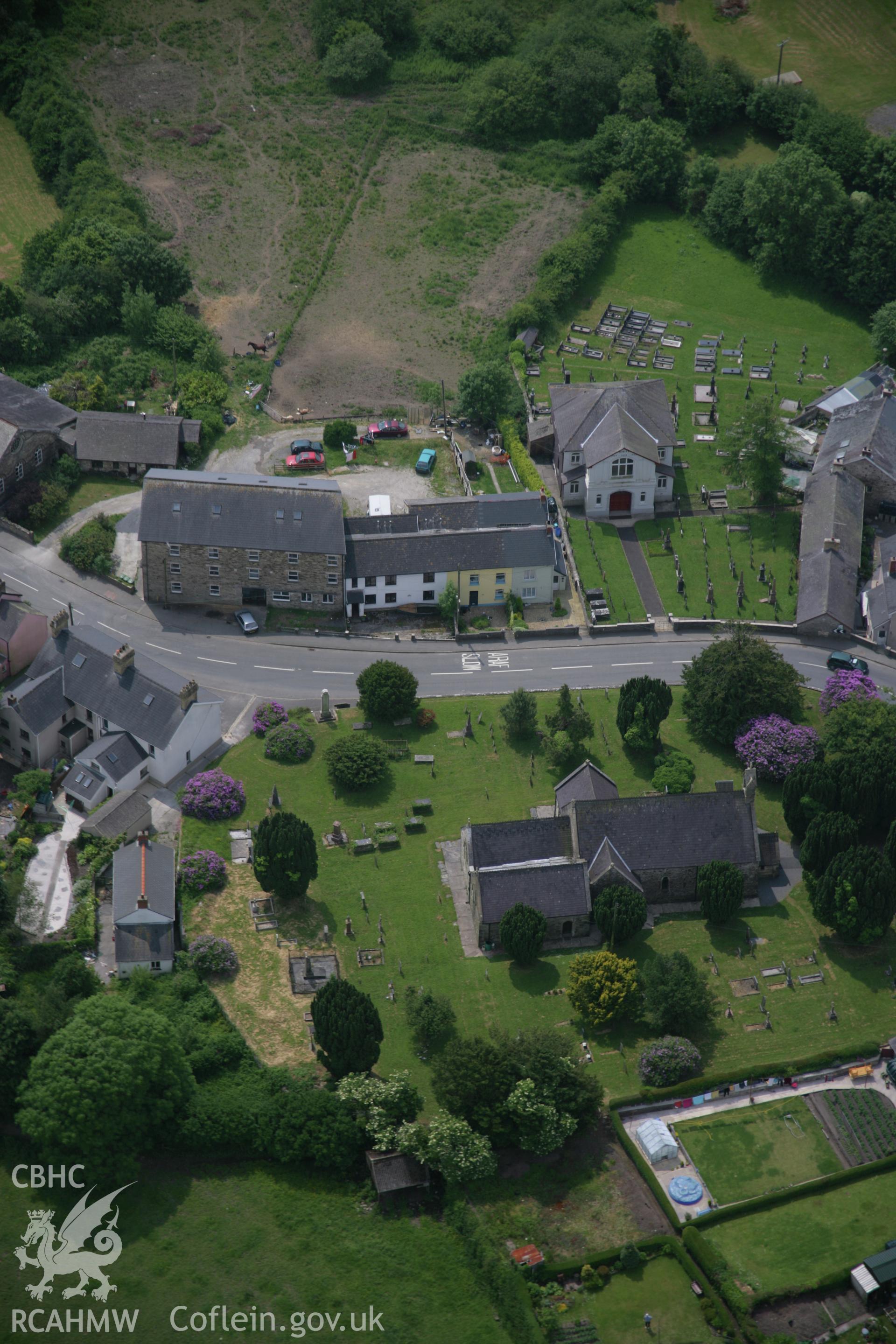 RCAHMW colour oblique aerial photograph of St Brynach's, Llanboidy Village, viewed from the north. Taken on 15 June 2006 by Toby Driver.