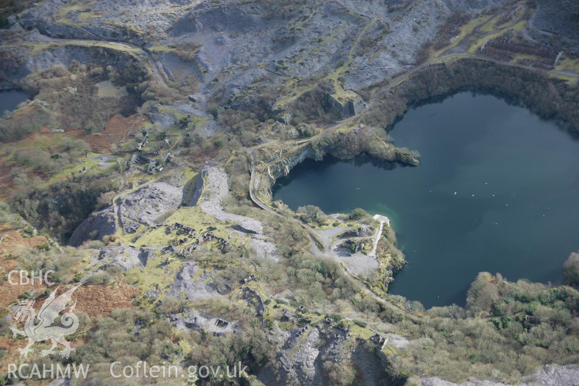 RCAHMW colour oblique aerial photograph of Dorothea Quarry. A general view from the north. Taken on 09 February 2006 by Toby Driver.