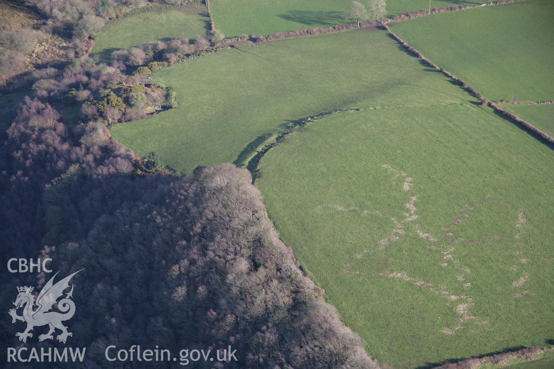 RCAHMW colour oblique aerial photograph of Waun Twmpath Motte from the south-west. Taken on 26 January 2006 by Toby Driver.