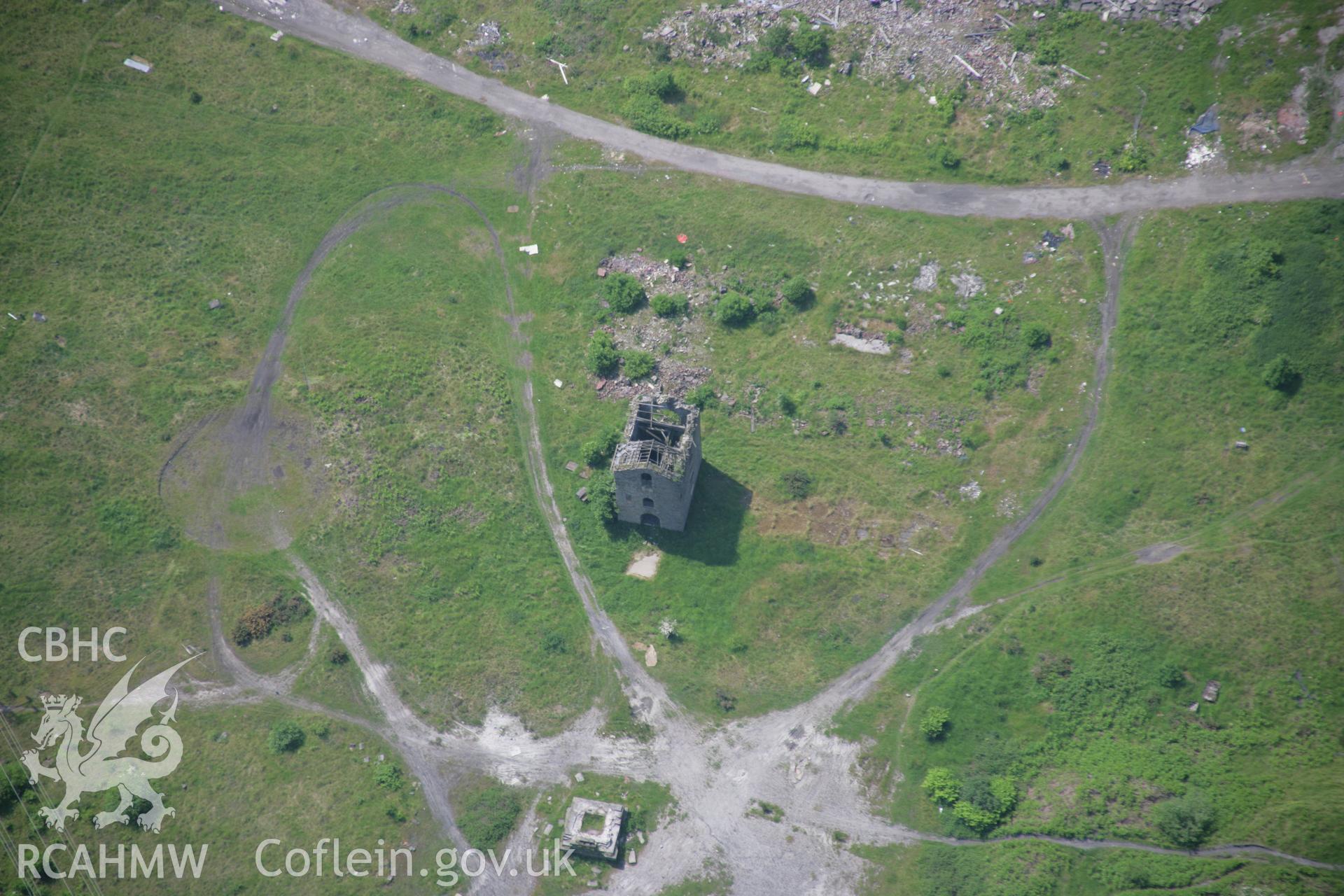 RCAHMW colour oblique aerial photograph of British Ironworks Colliery Pumping Engine House viewed from the north-east. Taken on 09 June 2006 by Toby Driver.