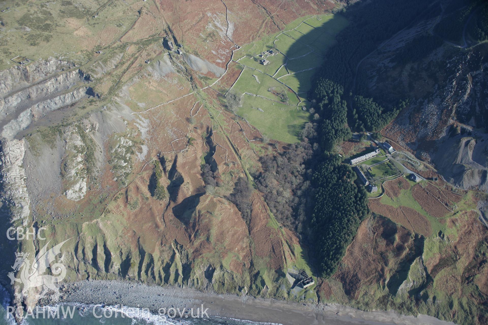 RCAHMW colour oblique aerial photograph of Porth y Nant Stone Quarry from the west. Taken on 09 February 2006 by Toby Driver.