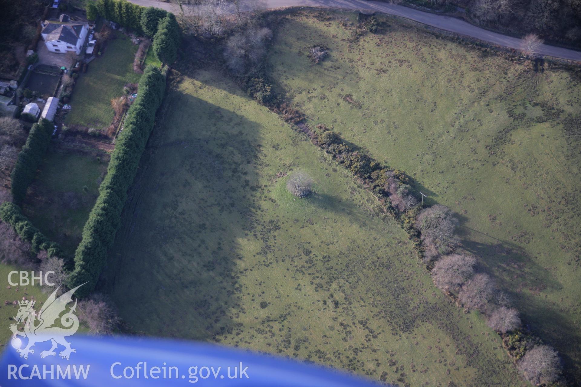 RCAHMW colour oblique aerial photograph of Reynoldston Pillar Stone from the south-east. Taken on 26 January 2006 by Toby Driver.