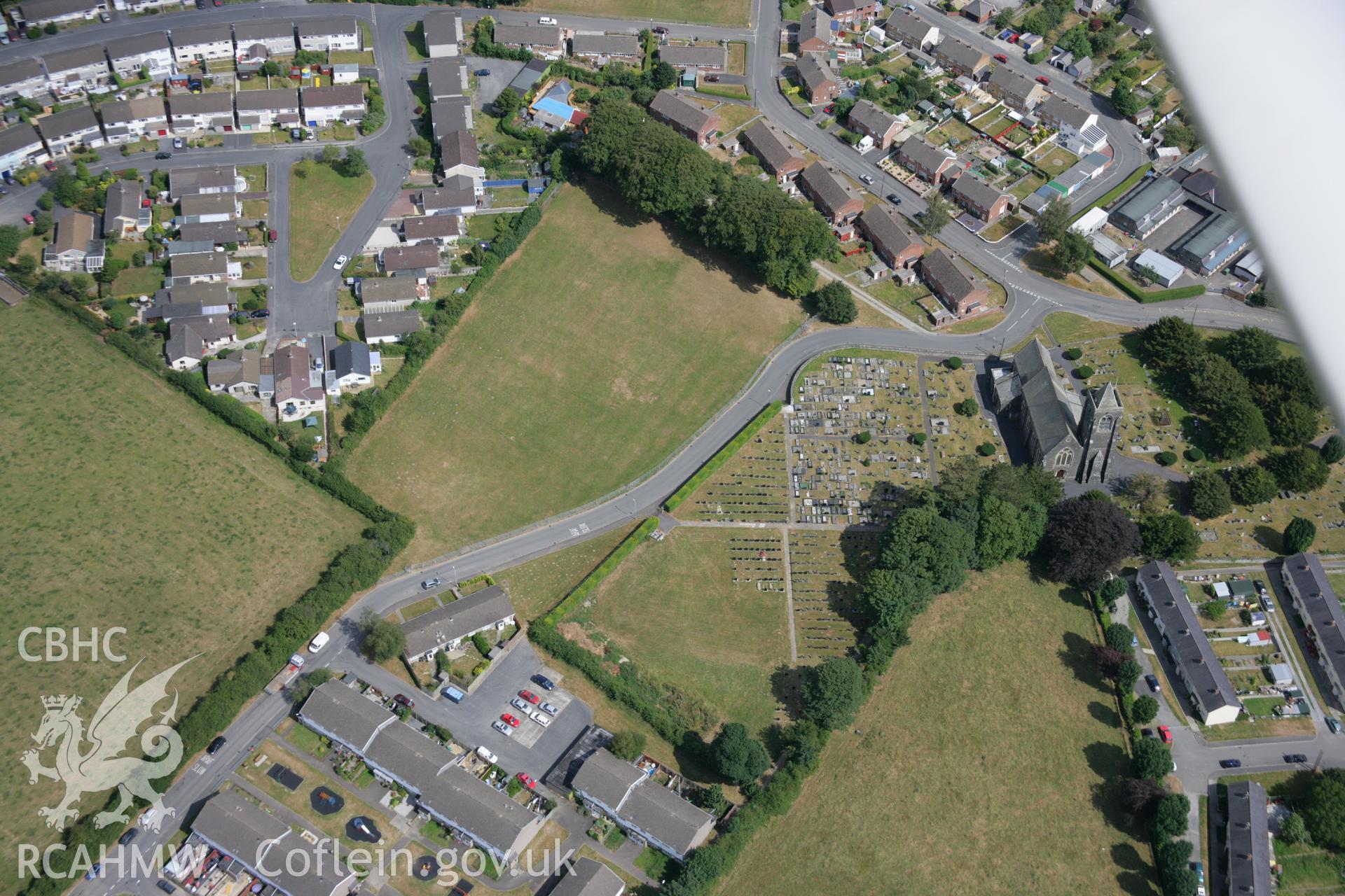 RCAHMW colour oblique aerial photograph of St Peter's Church, Lampeter. Taken on 27 July 2006 by Toby Driver.