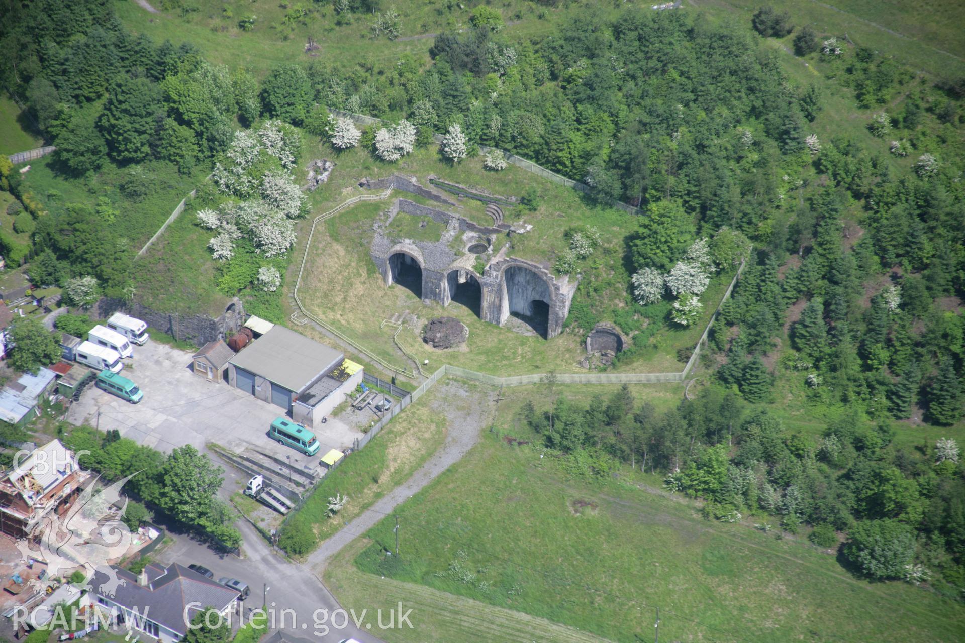 RCAHMW colour oblique aerial photograph of Sirhowy Ironworks, Tredegar, from the south-west. Taken on 09 June 2006 by Toby Driver.