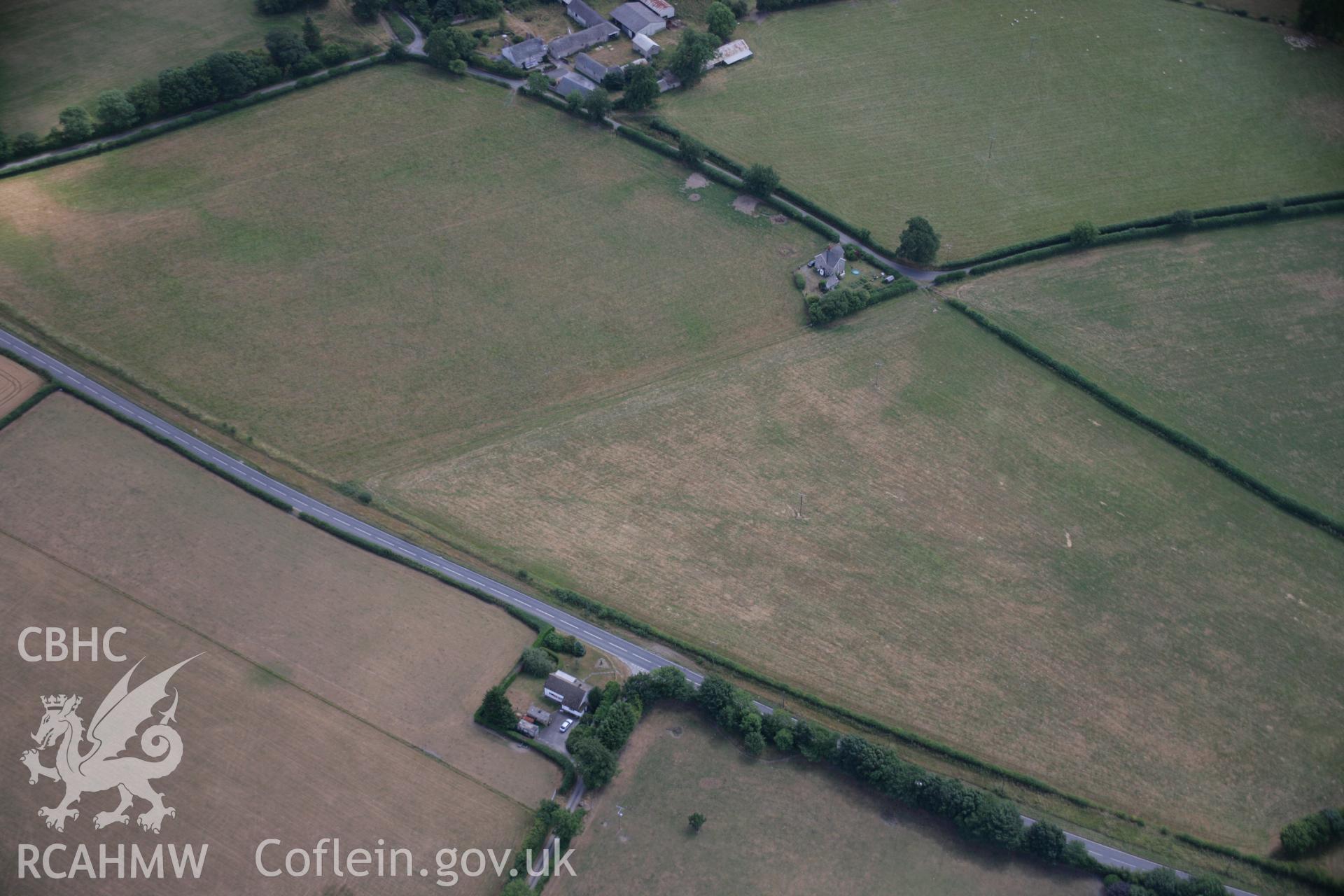 RCAHMW colour oblique aerial photograph of parallel ditches at Garden House, possibly representing a cursus monument. Taken on 27 July 2006 by Toby Driver.