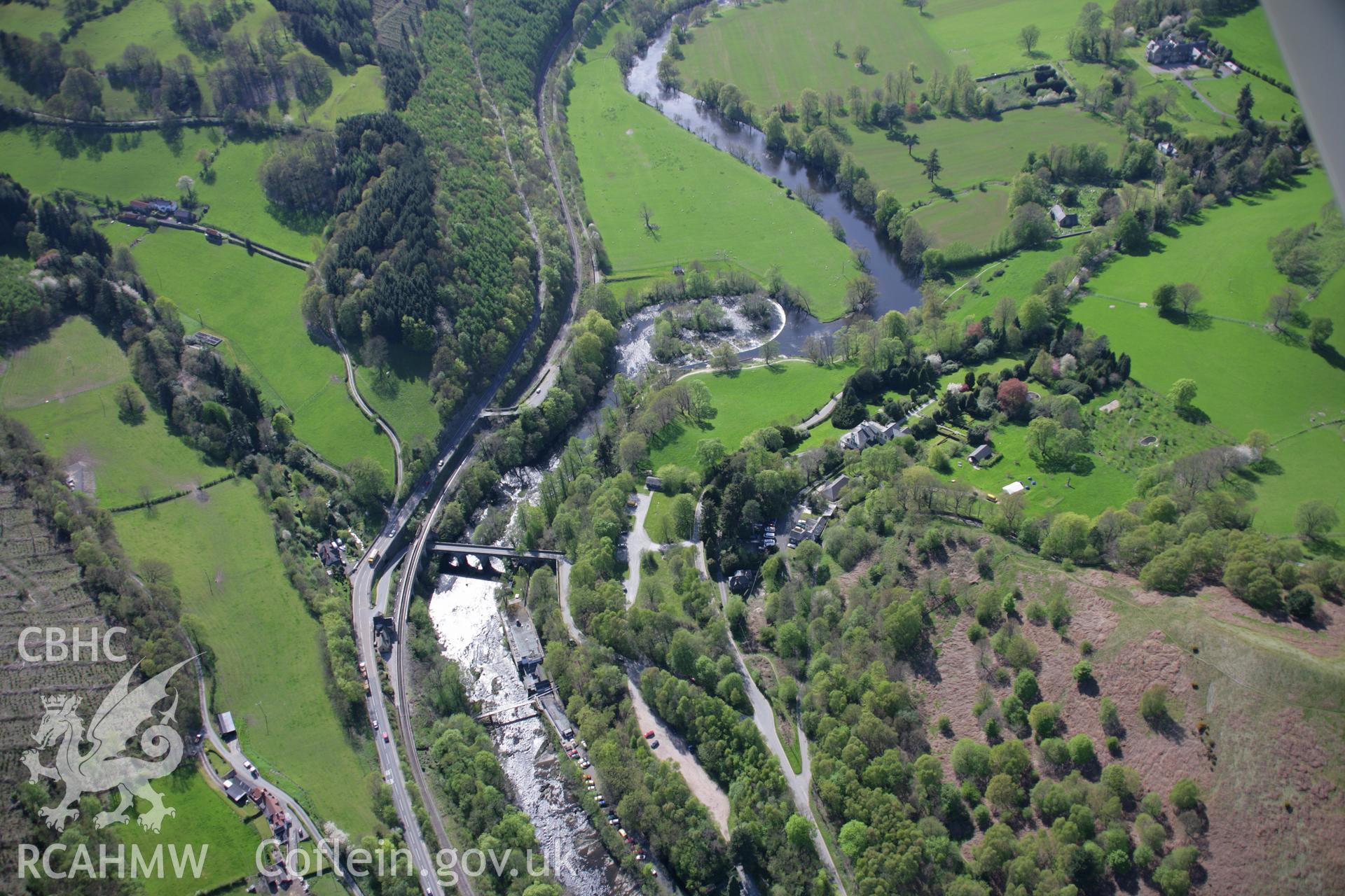 RCAHMW digital colour oblique photograph of Horseshoe Falls from the east. Taken on 05/05/2006 by T.G. Driver.