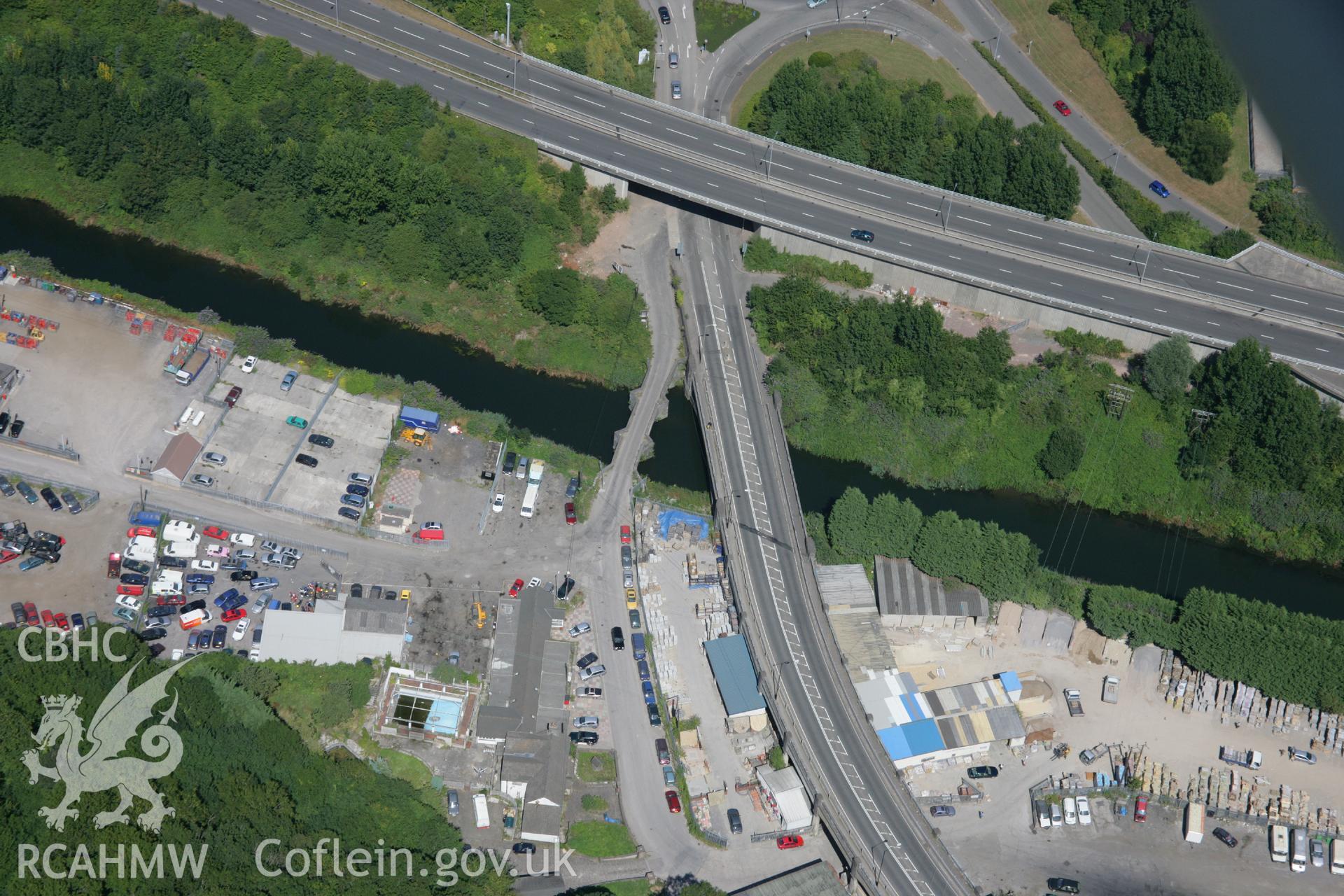 RCAHMW colour oblique aerial photograph of Leckwith Old Bridge, Leckwith, Cardiff. Taken on 24 July 2006 by Toby Driver.