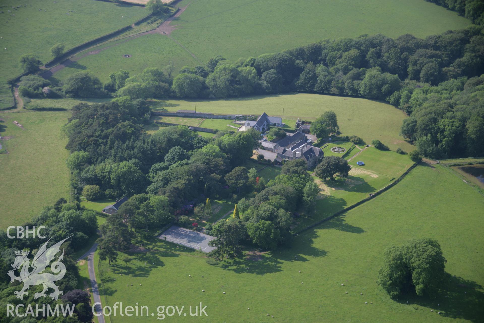 RCAHMW colour oblique aerial photograph of Cosheston Hall from the south. Taken on 08 June 2006 by Toby Driver.