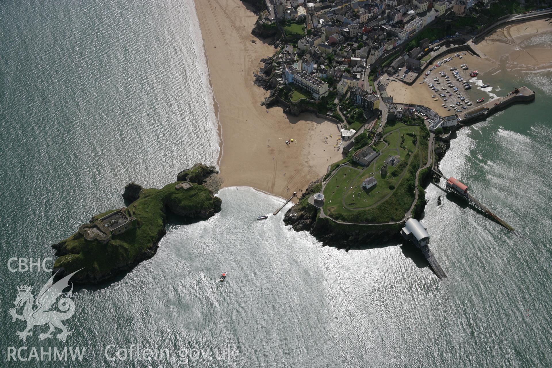 RCAHMW colour oblique aerial photograph of Tenby Castle. Taken on 11 July 2006 by Toby Driver.