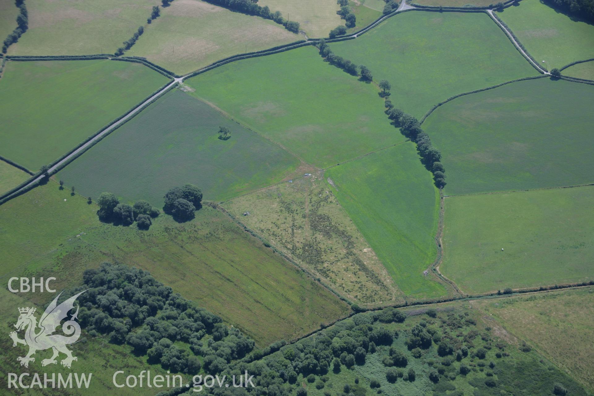 RCAHMW colour oblique aerial photograph of Llangynfelin Timber Trackway. Taken on 17 July 2006 by Toby Driver.