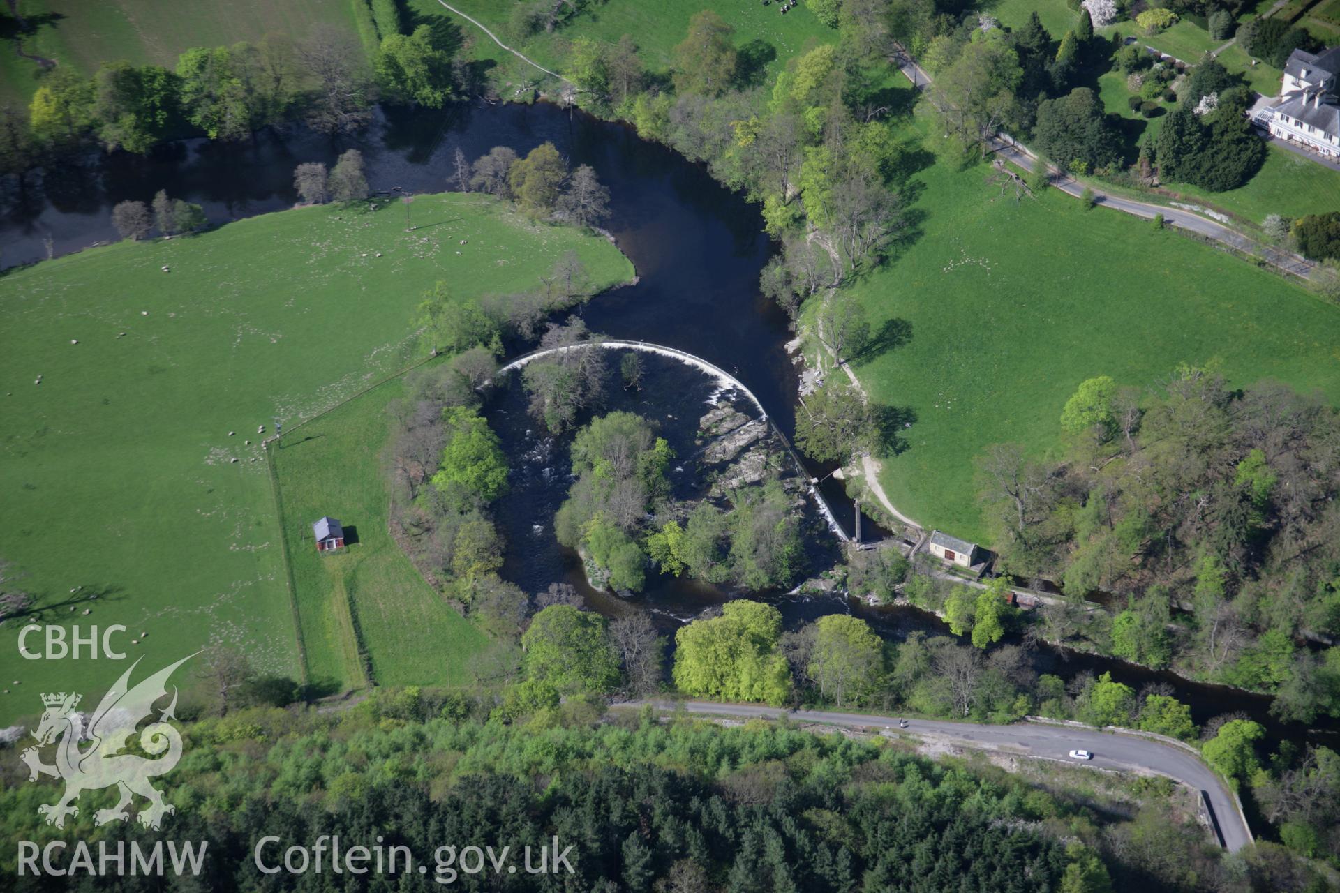 RCAHMW digital colour oblique photograph of Horseshoe Falls from the south. Taken on 05/05/2006 by T.G. Driver.