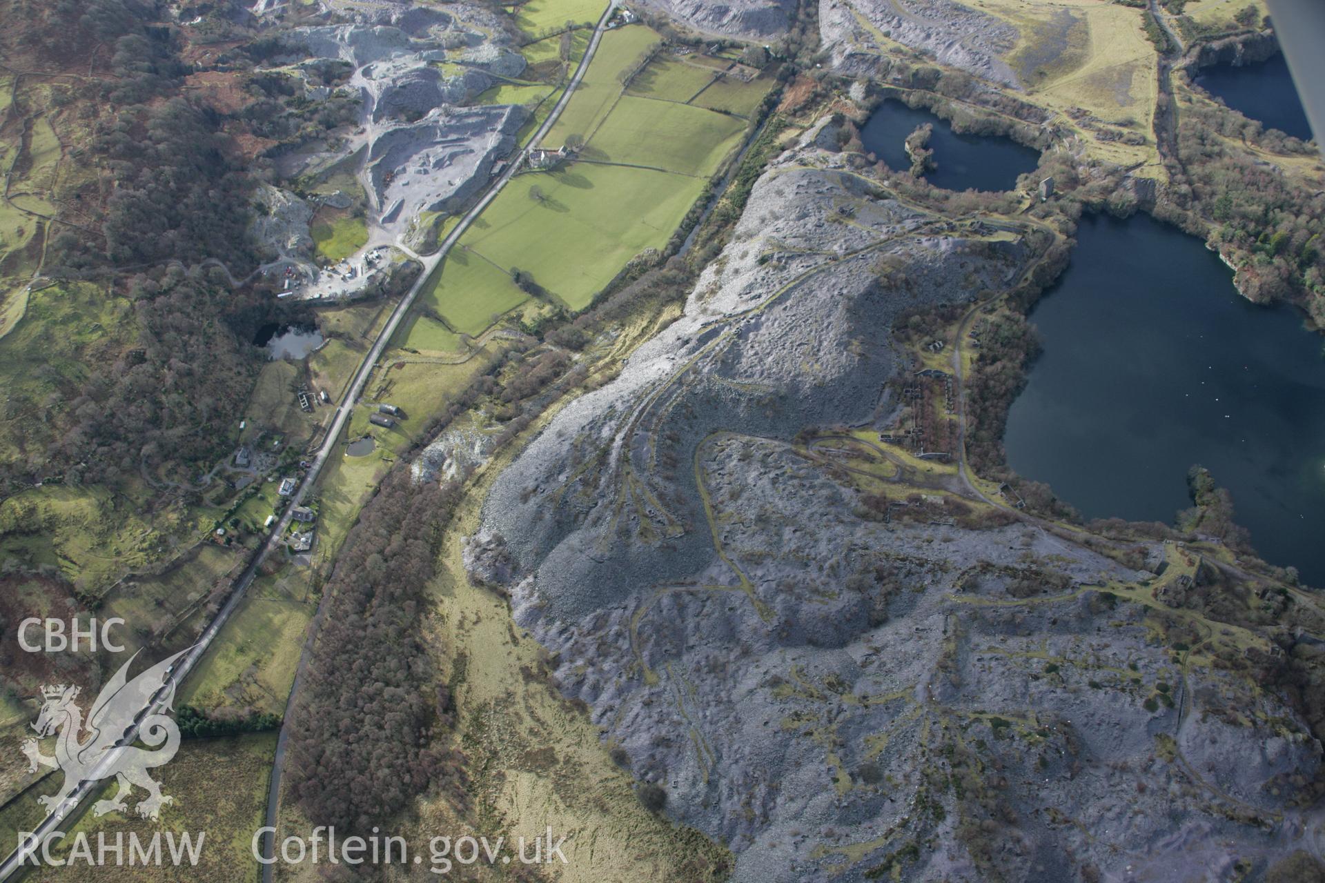 RCAHMW colour oblique aerial photograph of Dorothea Quarry. A general view from the east. Taken on 09 February 2006 by Toby Driver.