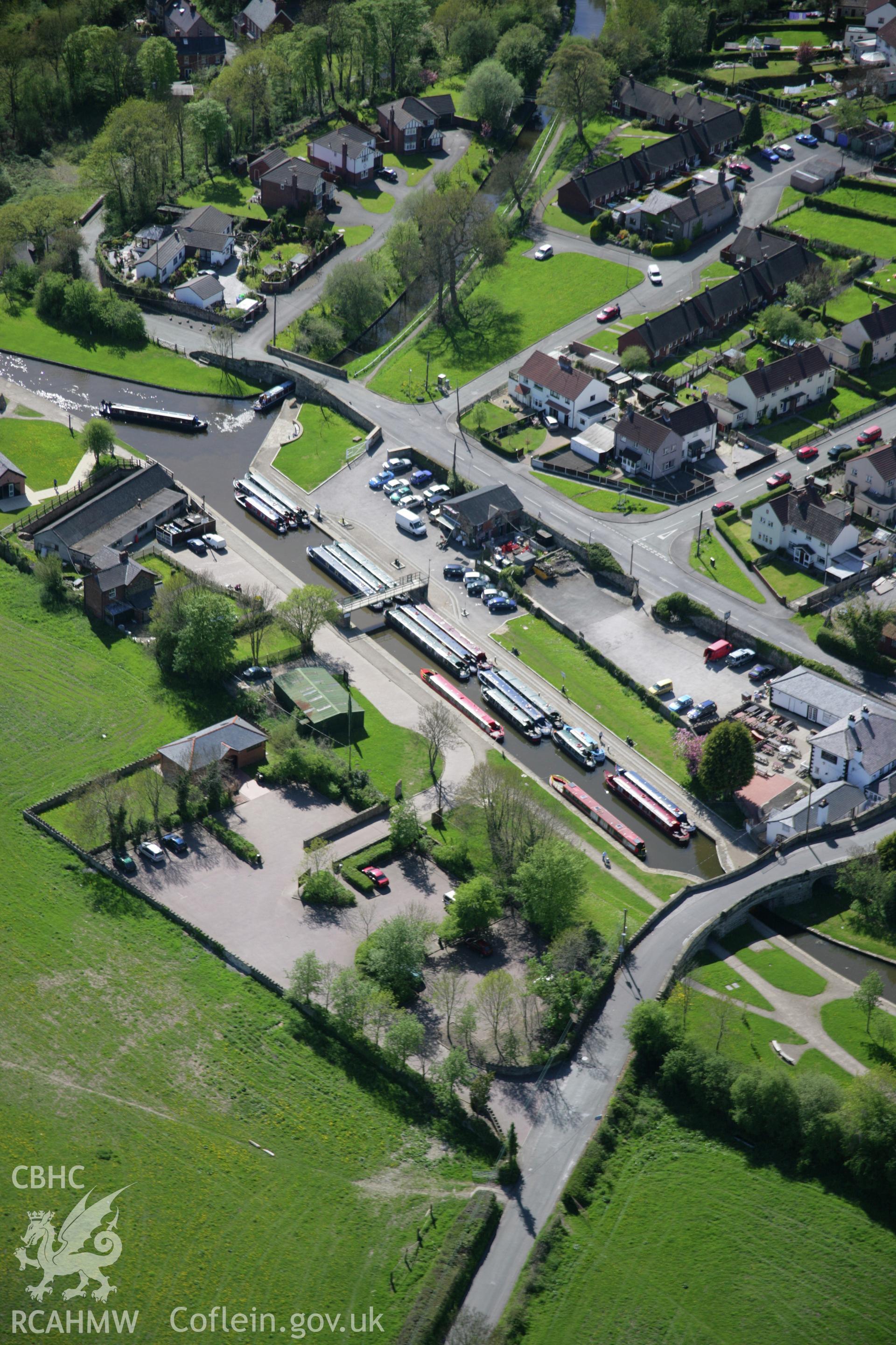 RCAHMW digital colour oblique photograph of Trefor Wharf on the Llangollen Canal from the north-east. Taken on 05/05/2006 by T.G. Driver.