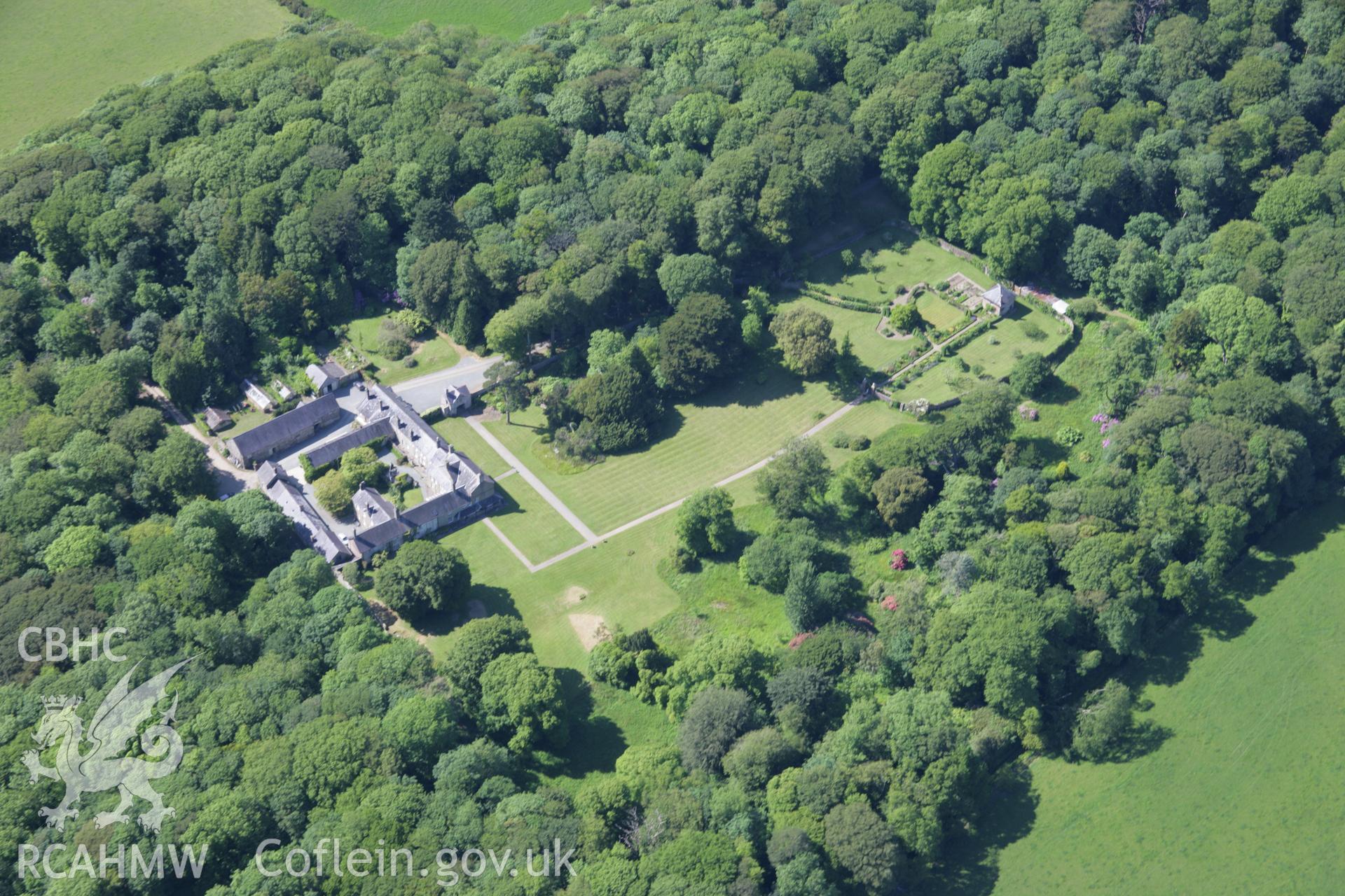 RCAHMW colour oblique aerial photograph of grounds and gardens at Cefnamwlch from the south-east. Taken on 14 June 2006 by Toby Driver.