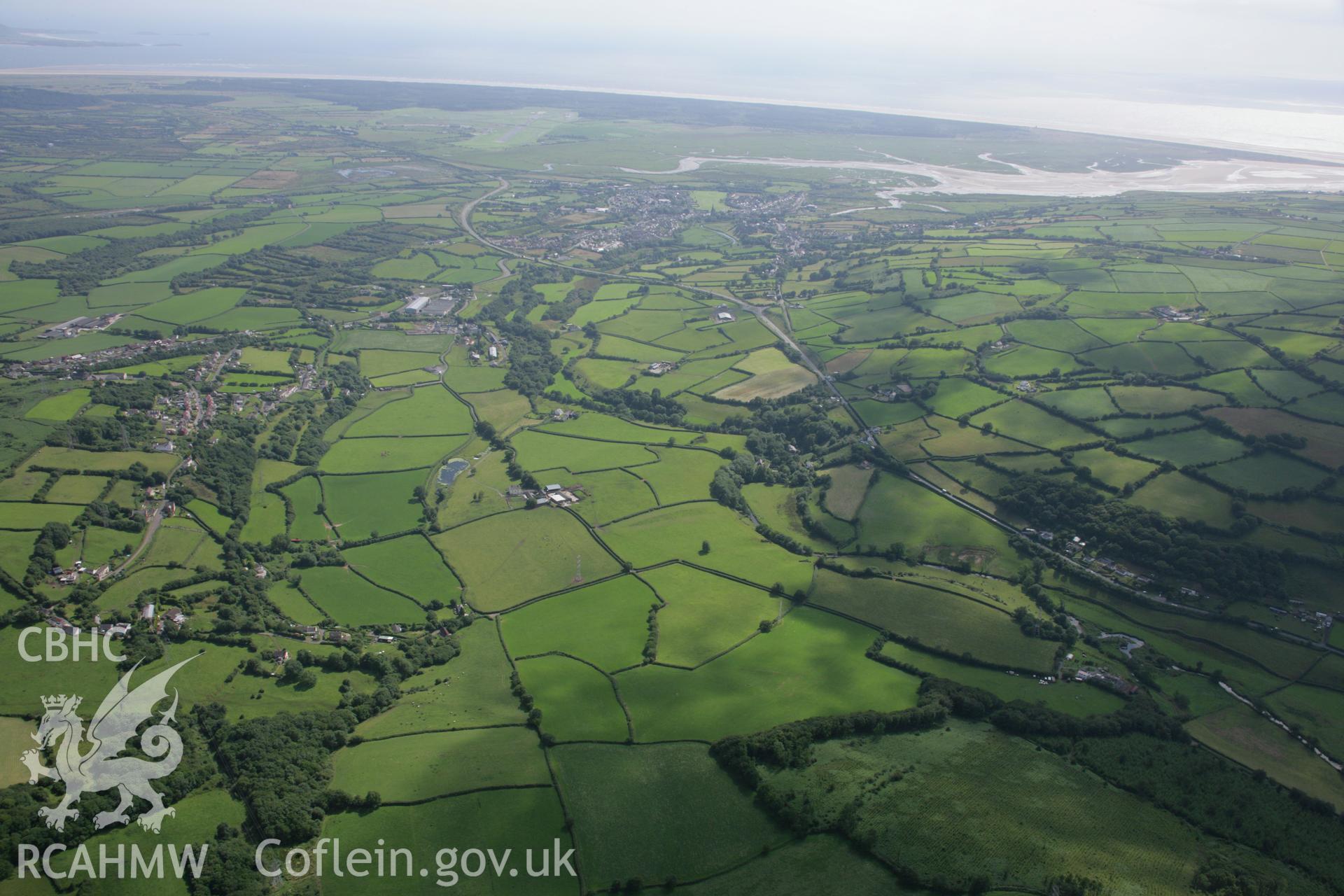 RCAHMW colour oblique aerial photograph of the site of the battle of Maes Gwenllian, Mynyddygarreg. Taken on 11 July 2006 by Toby Driver.