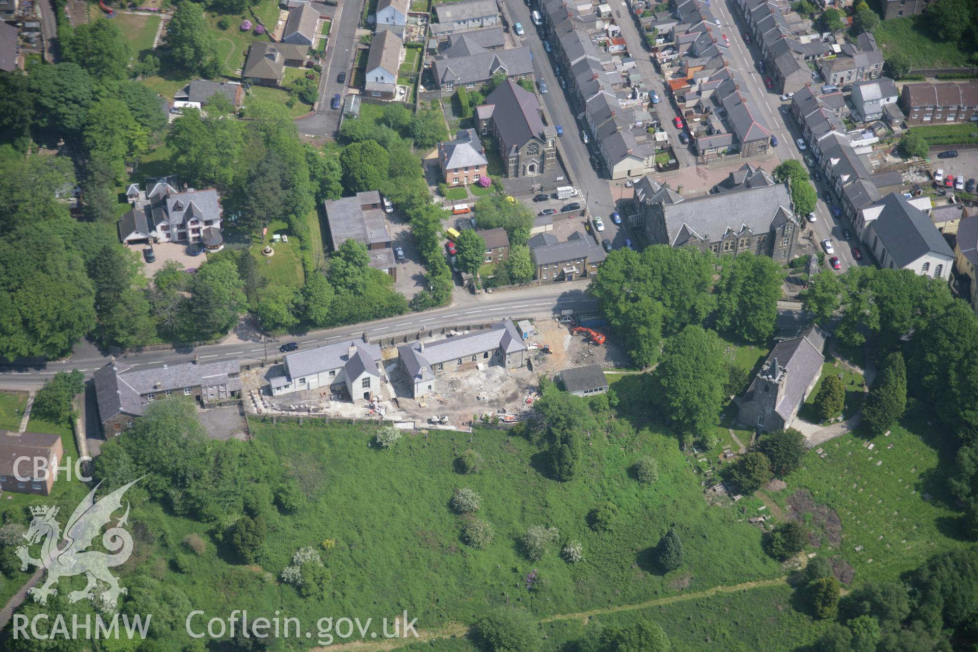 RCAHMW colour oblique aerial photograph of St Peter's School, Church Road, Blaenavon, from the south. Taken on 09 June 2006 by Toby Driver.