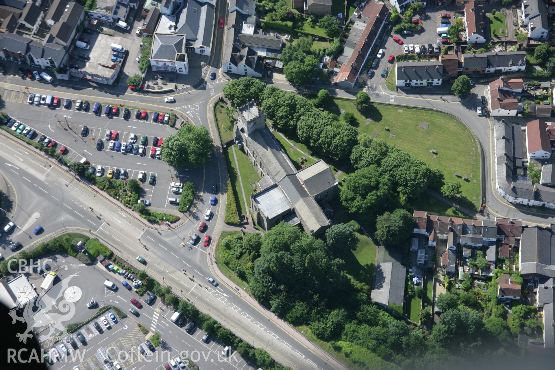 RCAHMW colour oblique aerial photograph of St Mary's Church, Chepstow. Taken on 13 July 2006 by Toby Driver.