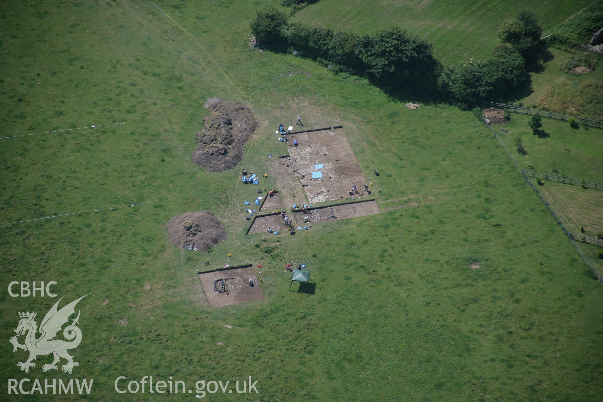 RCAHMW colour oblique photograph of Llanmaes prehistoric settlement excavation. Taken by Toby Driver on 29/06/2006.