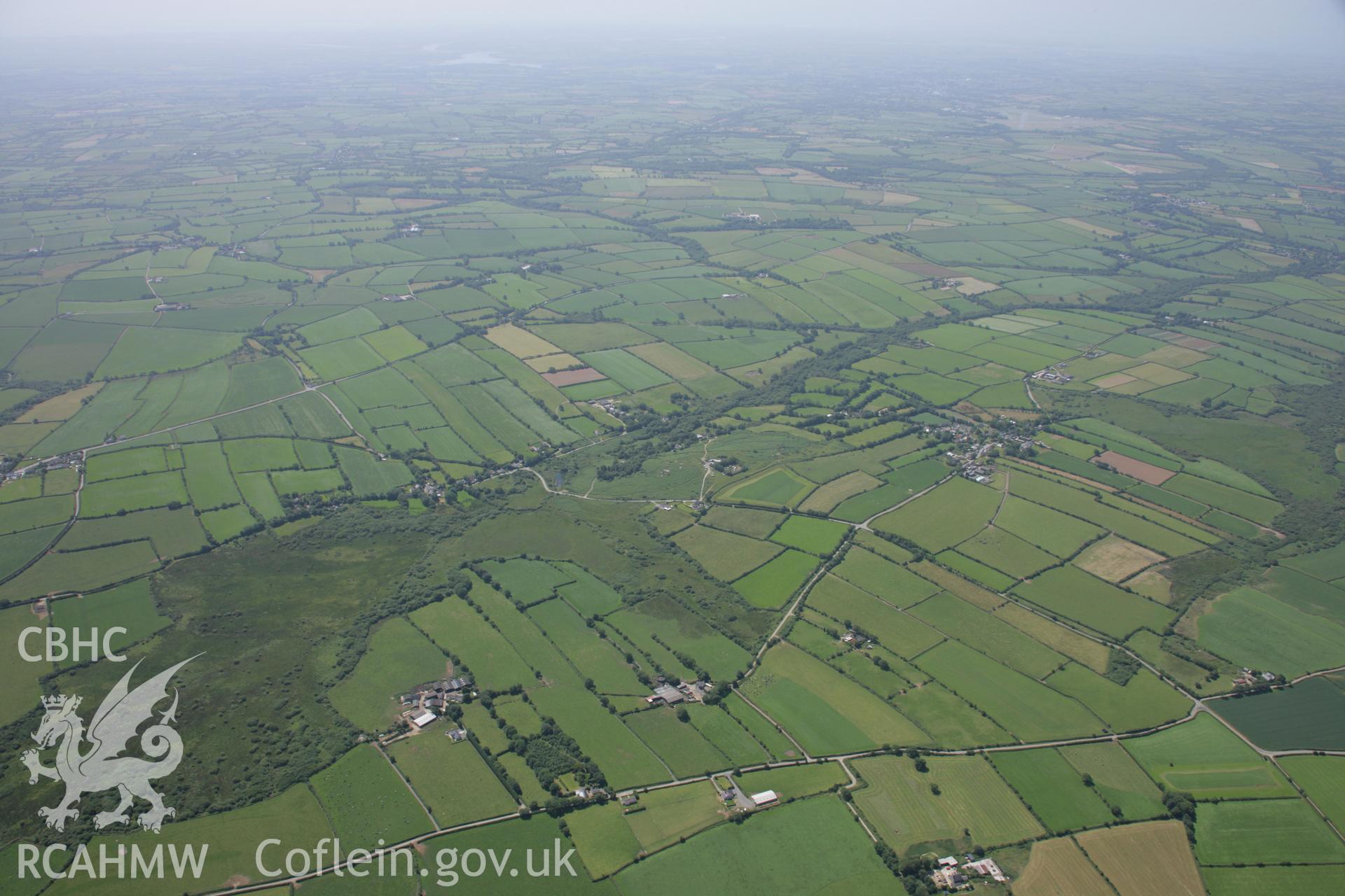 RCAHMW colour oblique aerial photograph of strip fields between Ambleston and Woodstock. Taken on 14 July 2006 by Toby Driver.