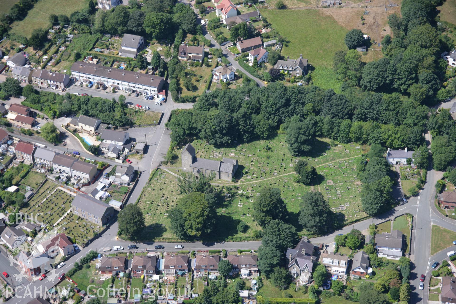 RCAHMW colour oblique aerial photograph of St Barrwg's Churchyard Cross, Bedwas. Taken on 24 July 2006 by Toby Driver.