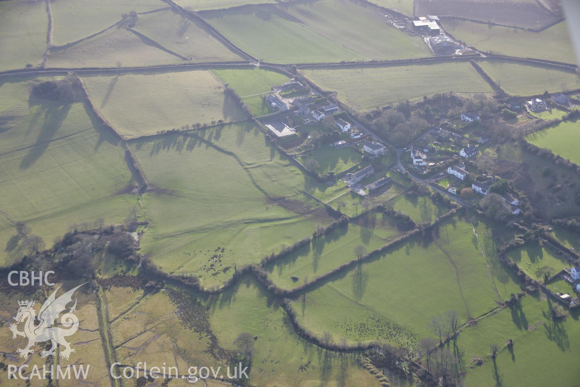 RCAHMW colour oblique aerial photograph of Cheriton Shrunken Village, Landimore. A wide view from the north-east. Taken on 26 January 2006 by Toby Driver.