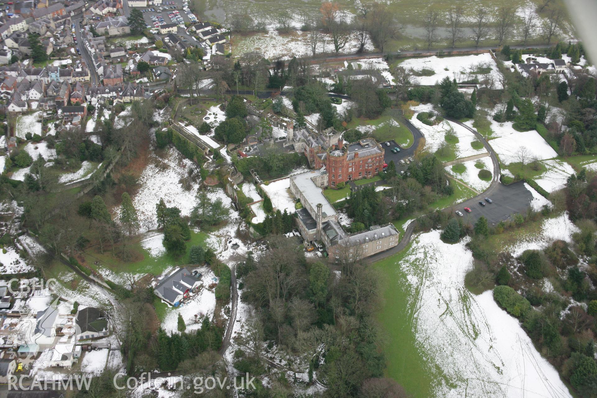 RCAHMW colour oblique aerial photograph of Ruthin Castle from the south-west. Taken on 06 March 2006 by Toby Driver.