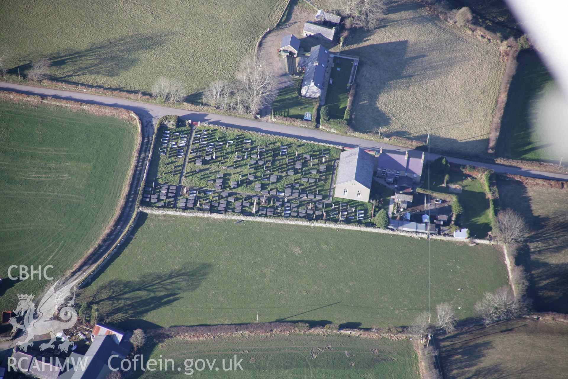 RCAHMW colour oblique aerial photograph of Capel Helyg (Welsh Independent), Llangybi from the south. Taken on 09 February 2006 by Toby Driver.