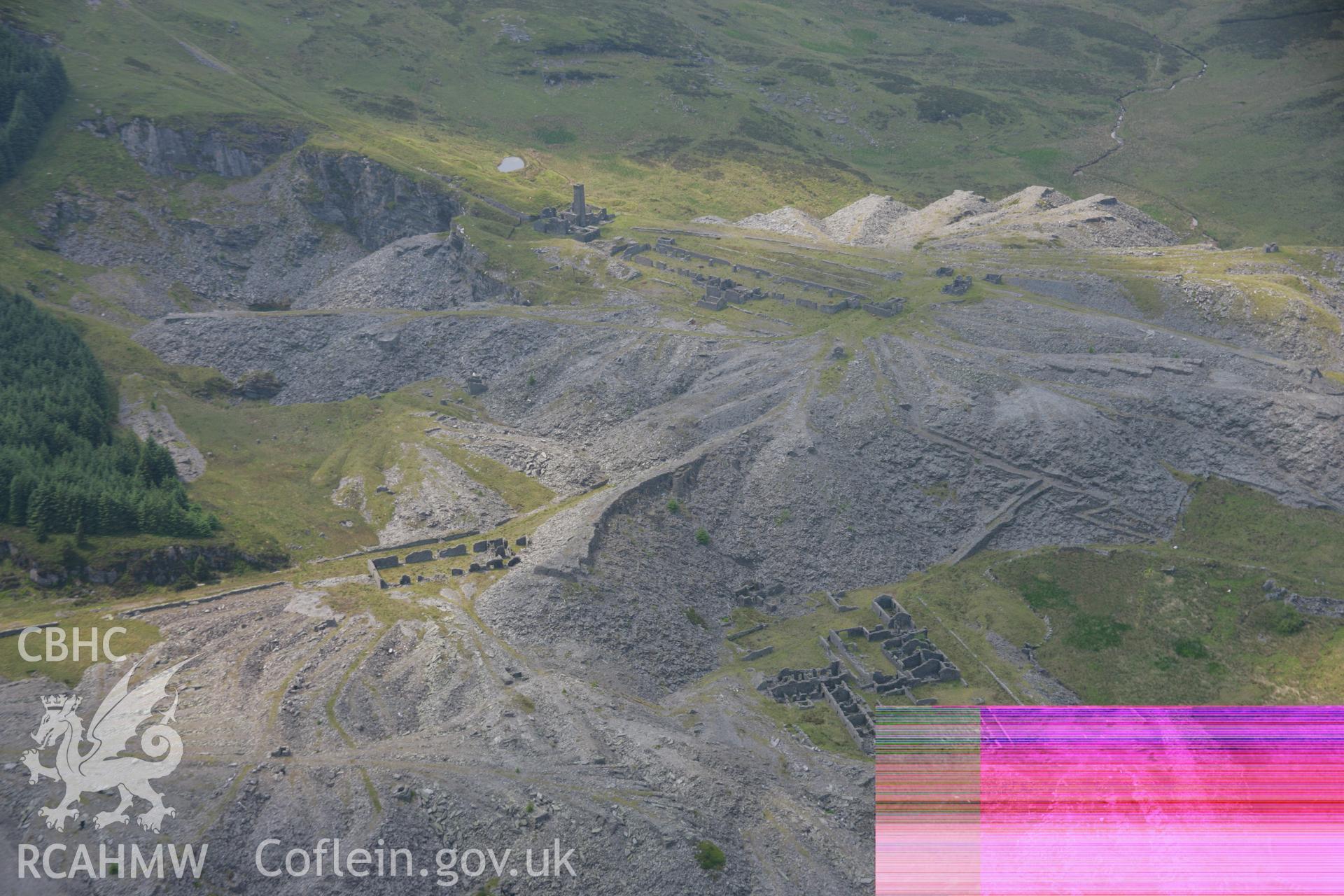 RCAHMW colour oblique aerial photograph of Rhiw-Bach Slate Quarry. Taken on 04 July 2006 by Toby Driver.