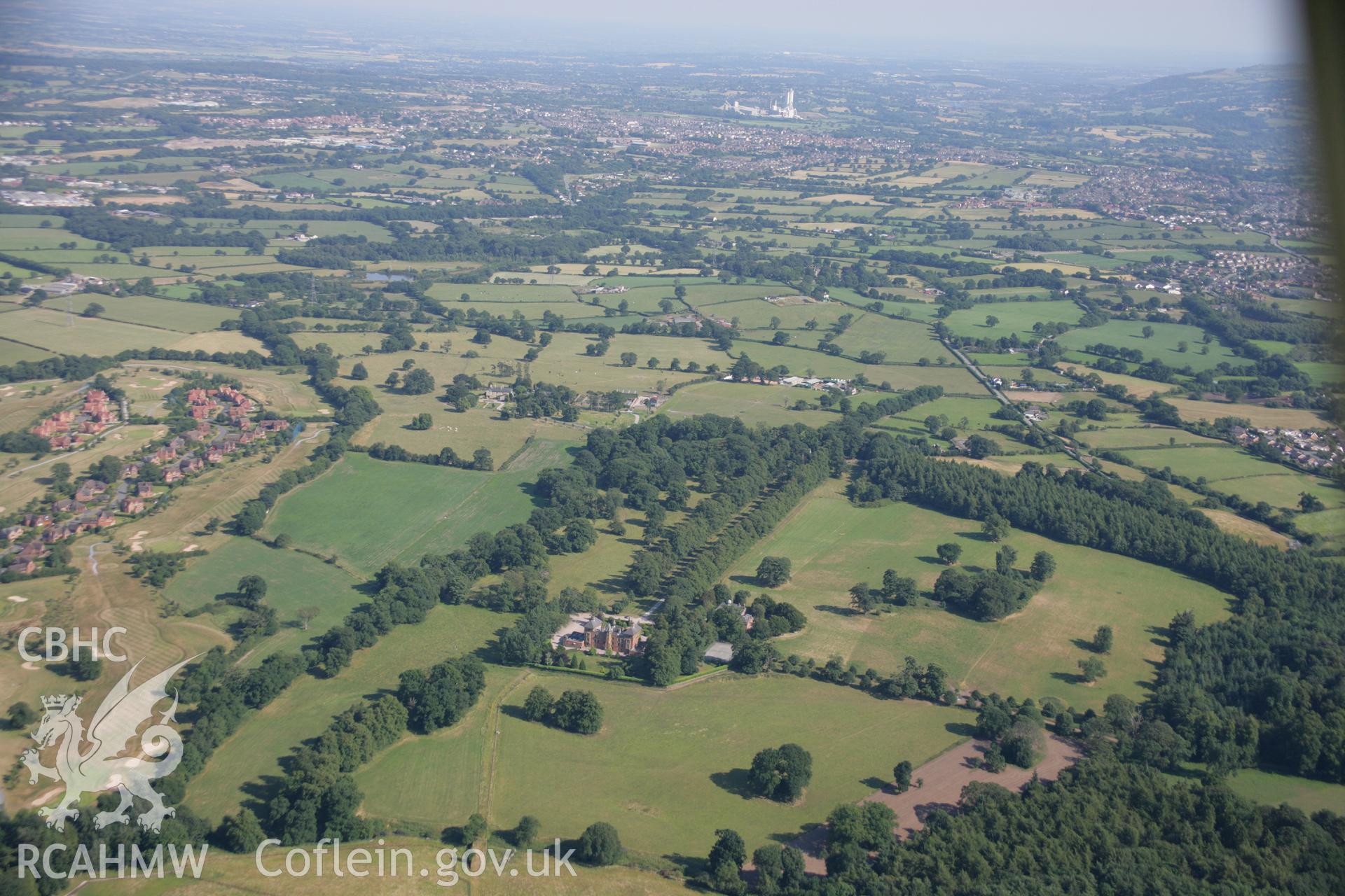 RCAHMW colour oblique aerial photograph of Soughton Hall Garden, Soughton. Taken on 17 July 2006 by Toby Driver.