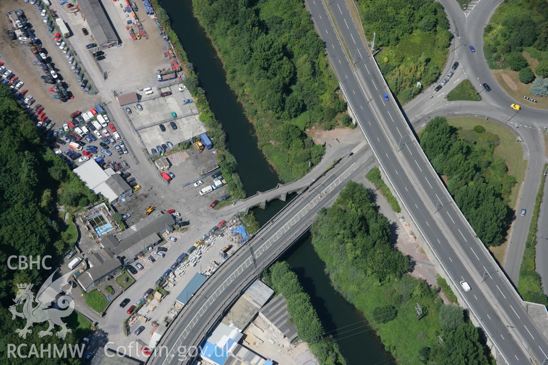 RCAHMW colour oblique aerial photograph of Leckwith Old Bridge, Leckwith, Cardiff. Taken on 24 July 2006 by Toby Driver.