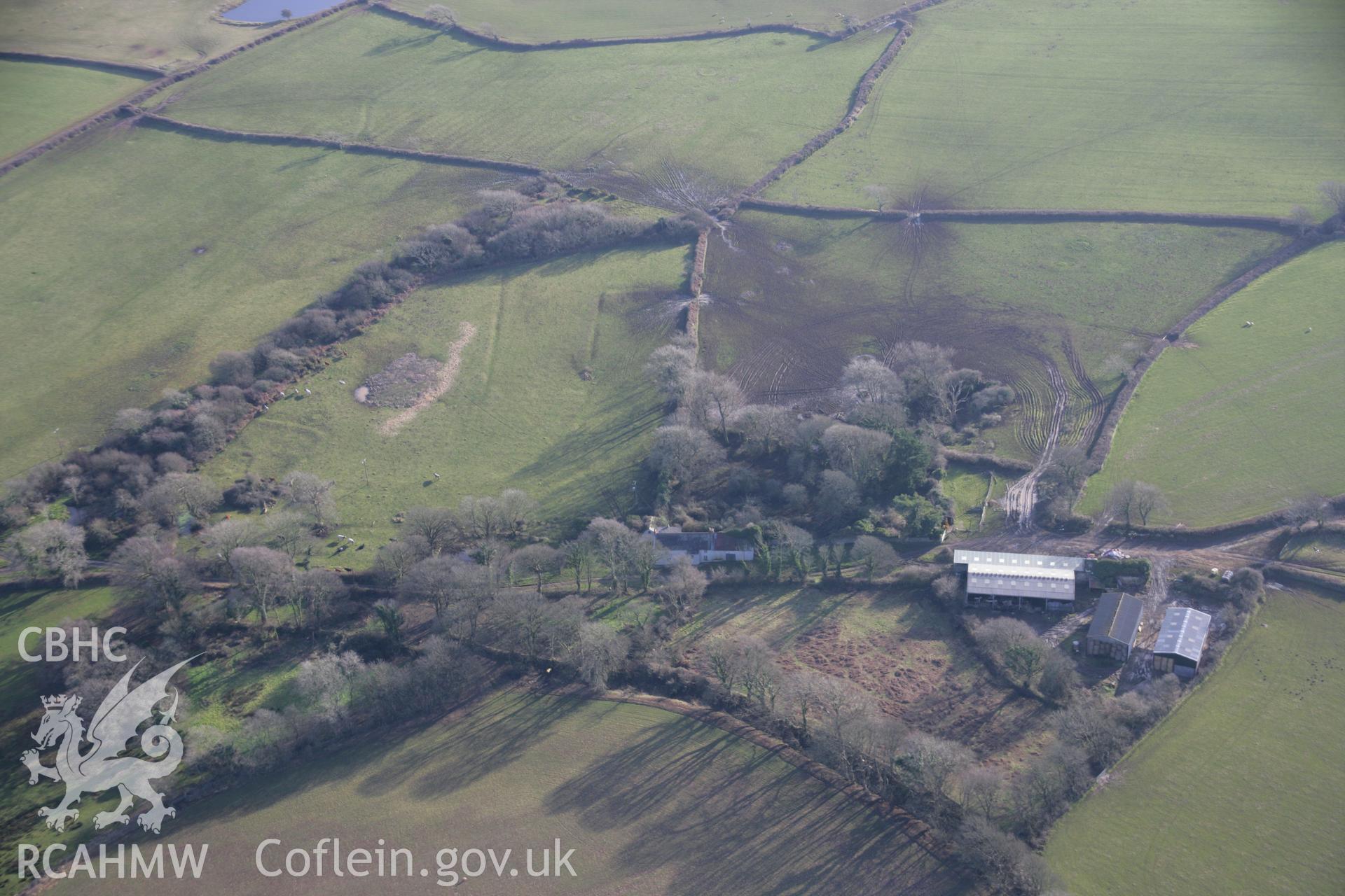 RCAHMW colour oblique aerial photograph of Old Henllys, viewed from the north. Taken on 26 January 2006 by Toby Driver.