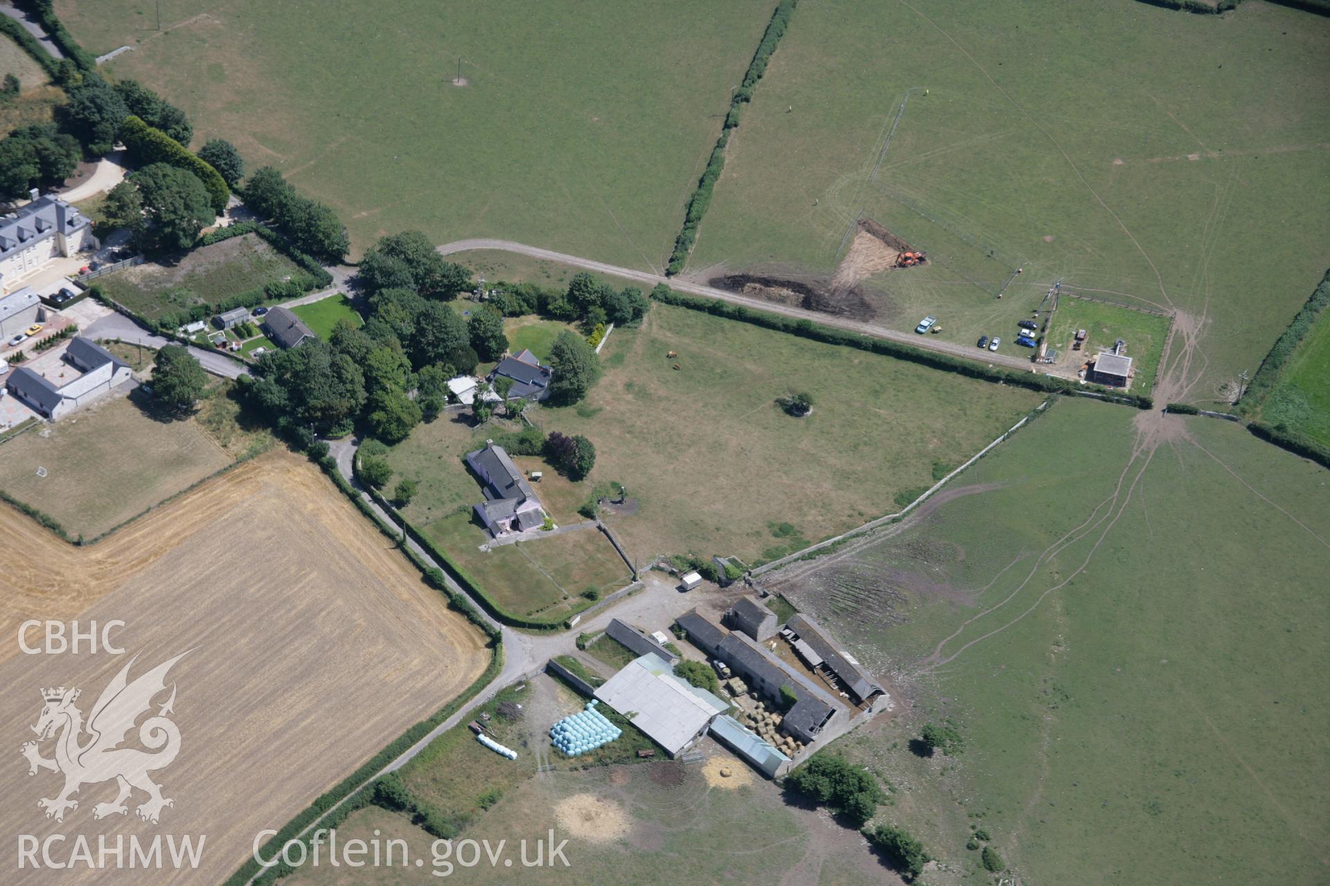 RCAHMW colour oblique aerial photograph of West Aberthaw Village Earthworks. Taken on 24 July 2006 by Toby Driver.