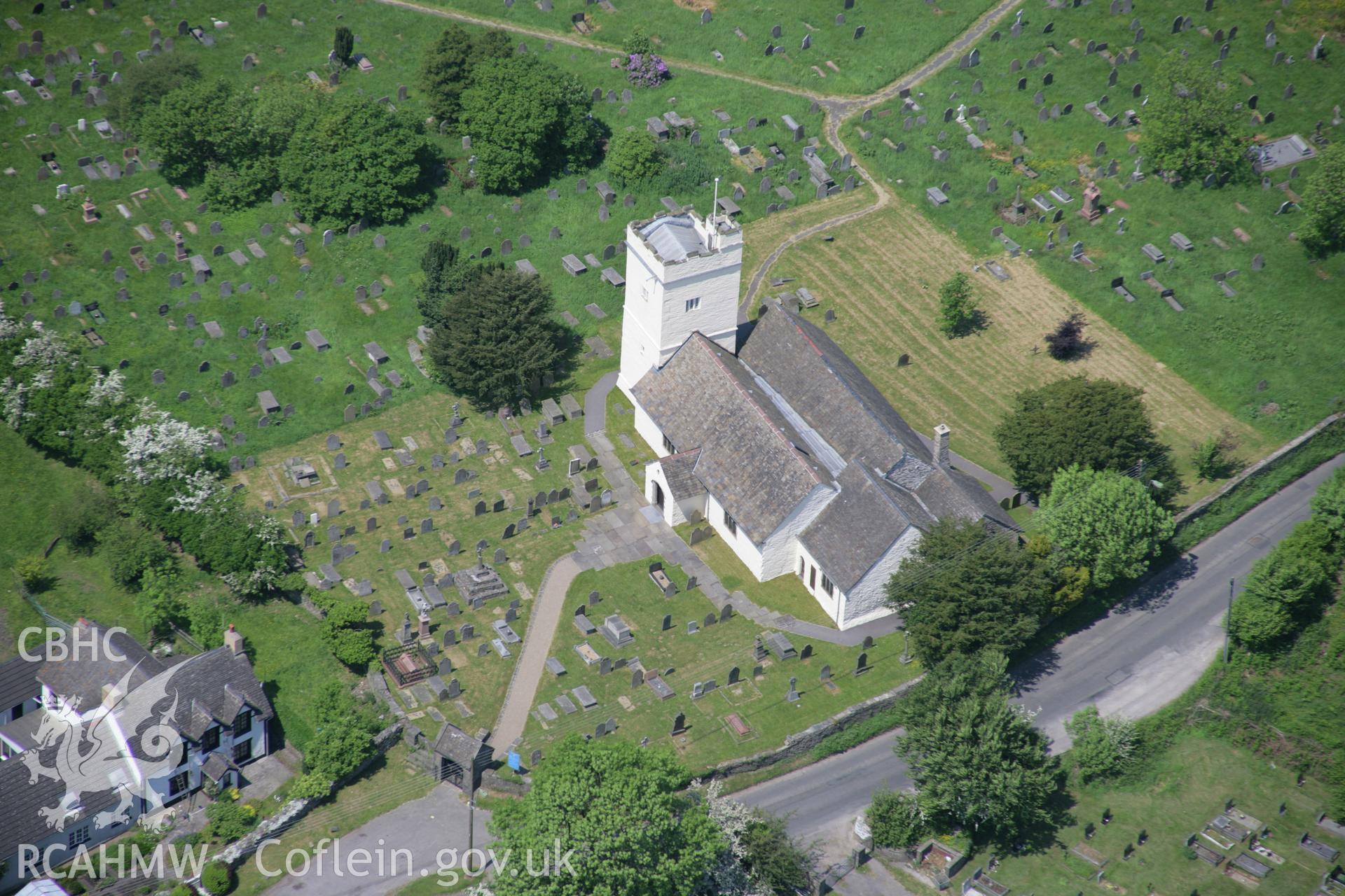 RCAHMW colour oblique aerial photograph of St Sannan's Church, Bedwellty, from the south-east. Taken on 09 June 2006 by Toby Driver.