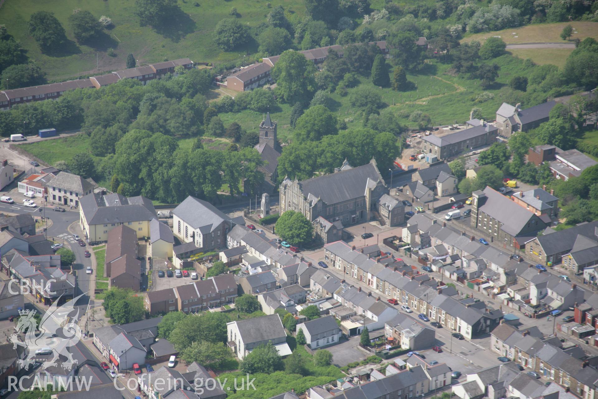 RCAHMW colour oblique aerial photograph of Blaenavon Workingmens' Hall and Institute from the north-east. Taken on 09 June 2006 by Toby Driver.