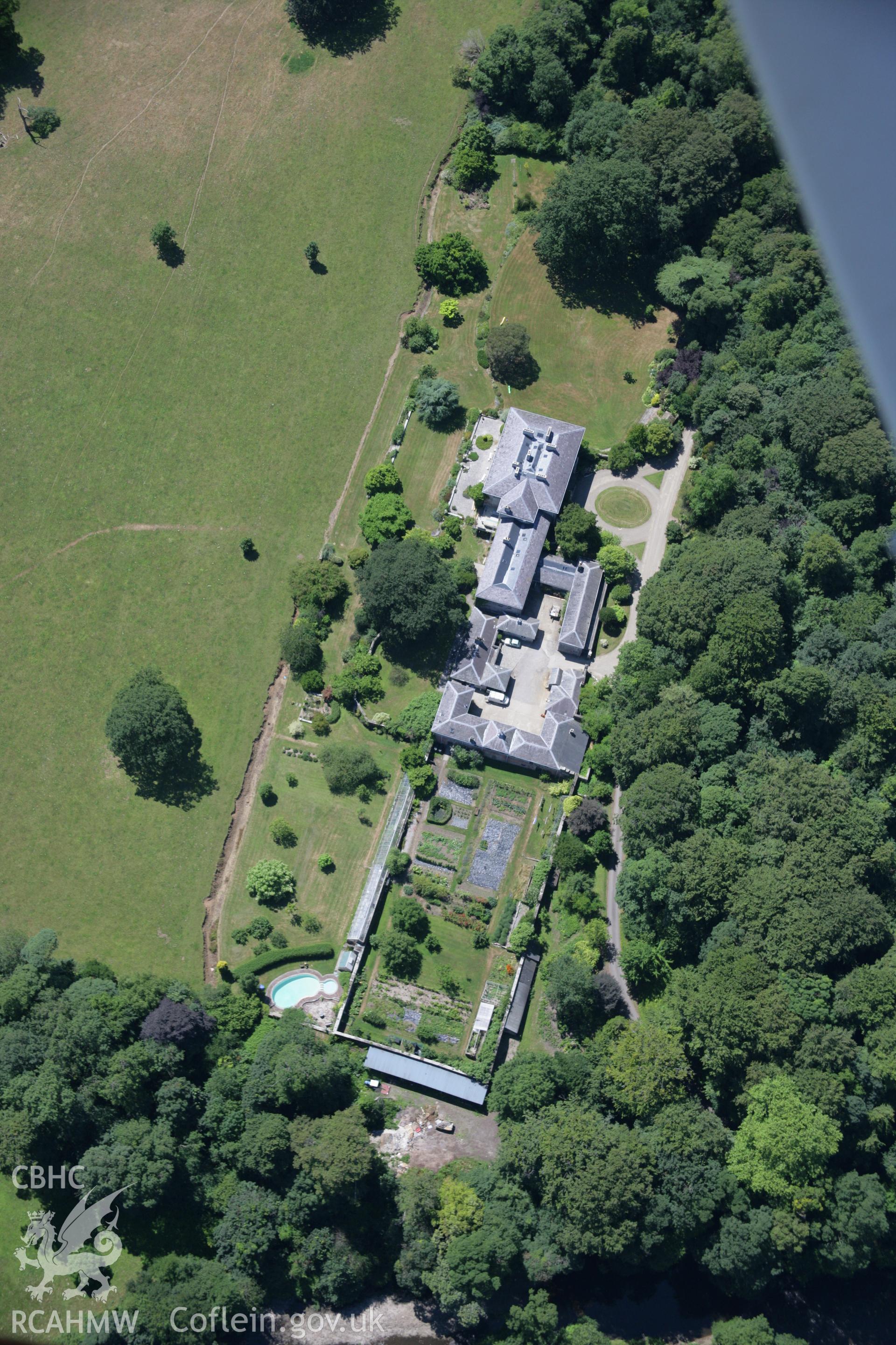 RCAHMW colour oblique aerial photograph of Merthyr Mawr House. Taken on 24 July 2006 by Toby Driver.