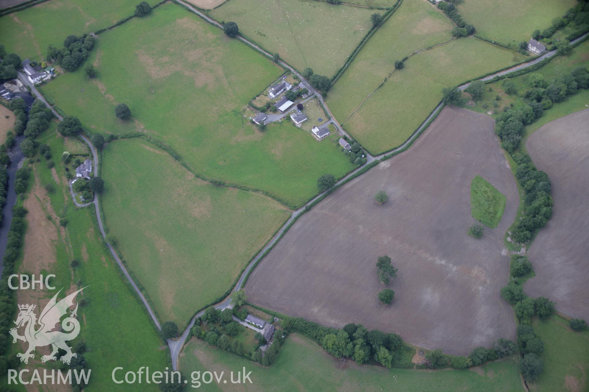 RCAHMW colour oblique aerial photograph of a section of Roman Road from Druid to Pen-y-Bont and Rug. Taken on 31 July 2006 by Toby Driver.