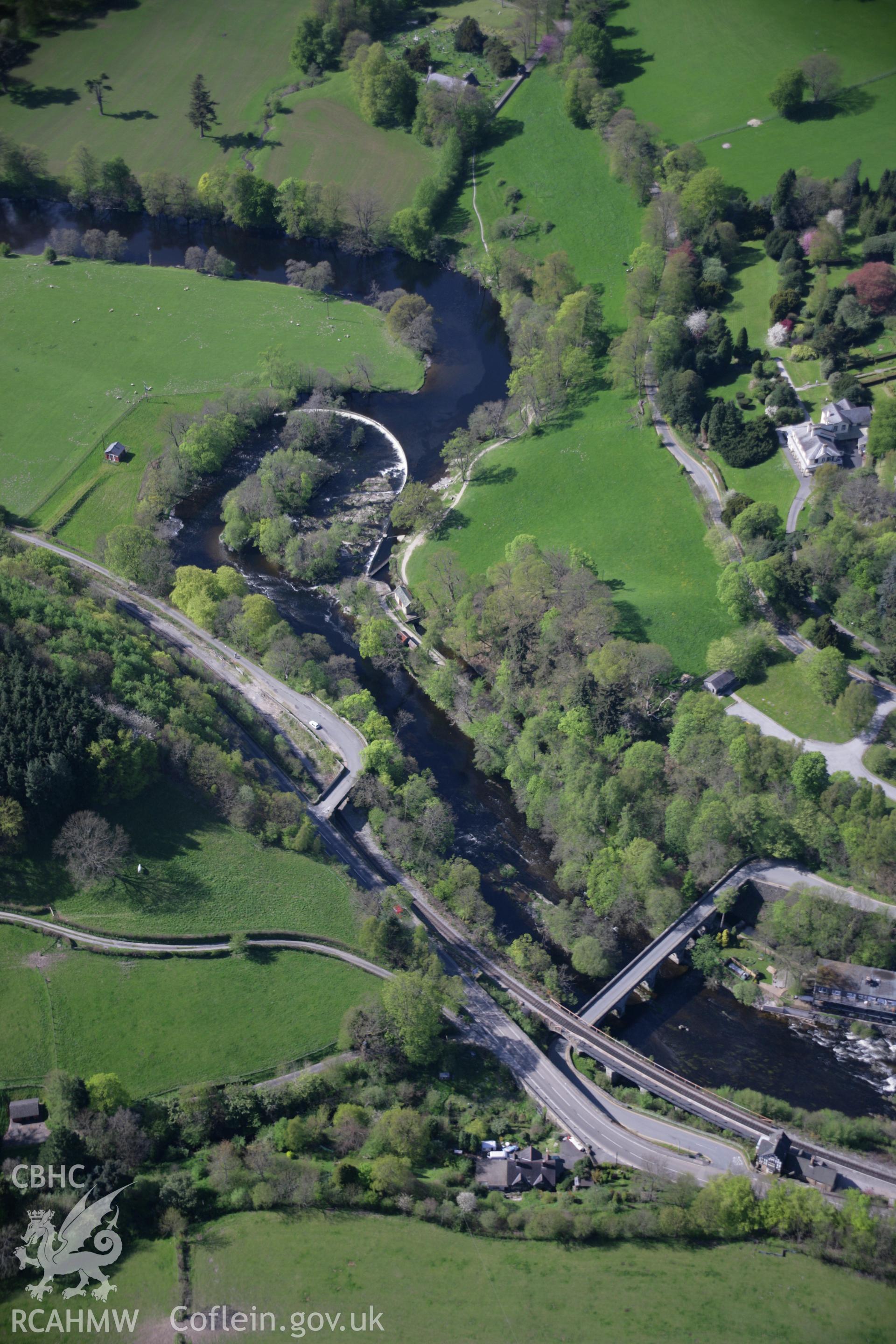 RCAHMW digital colour oblique photograph of Horseshoe Falls and the canal viewed from the south-east. Taken on 05/05/2006 by T.G. Driver.