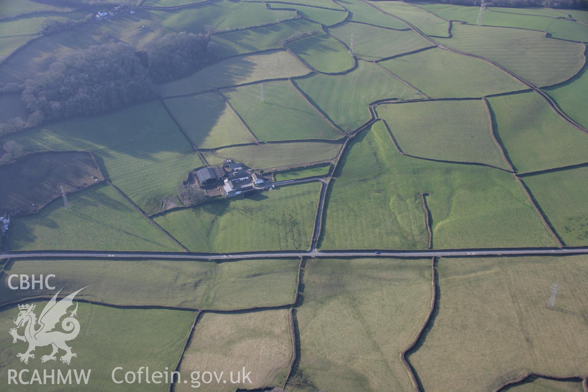 RCAHMW colour oblique aerial photograph showing ridge and furrow at Pant-Glas, viewed from the east. Taken on 26 January 2006 by Toby Driver.