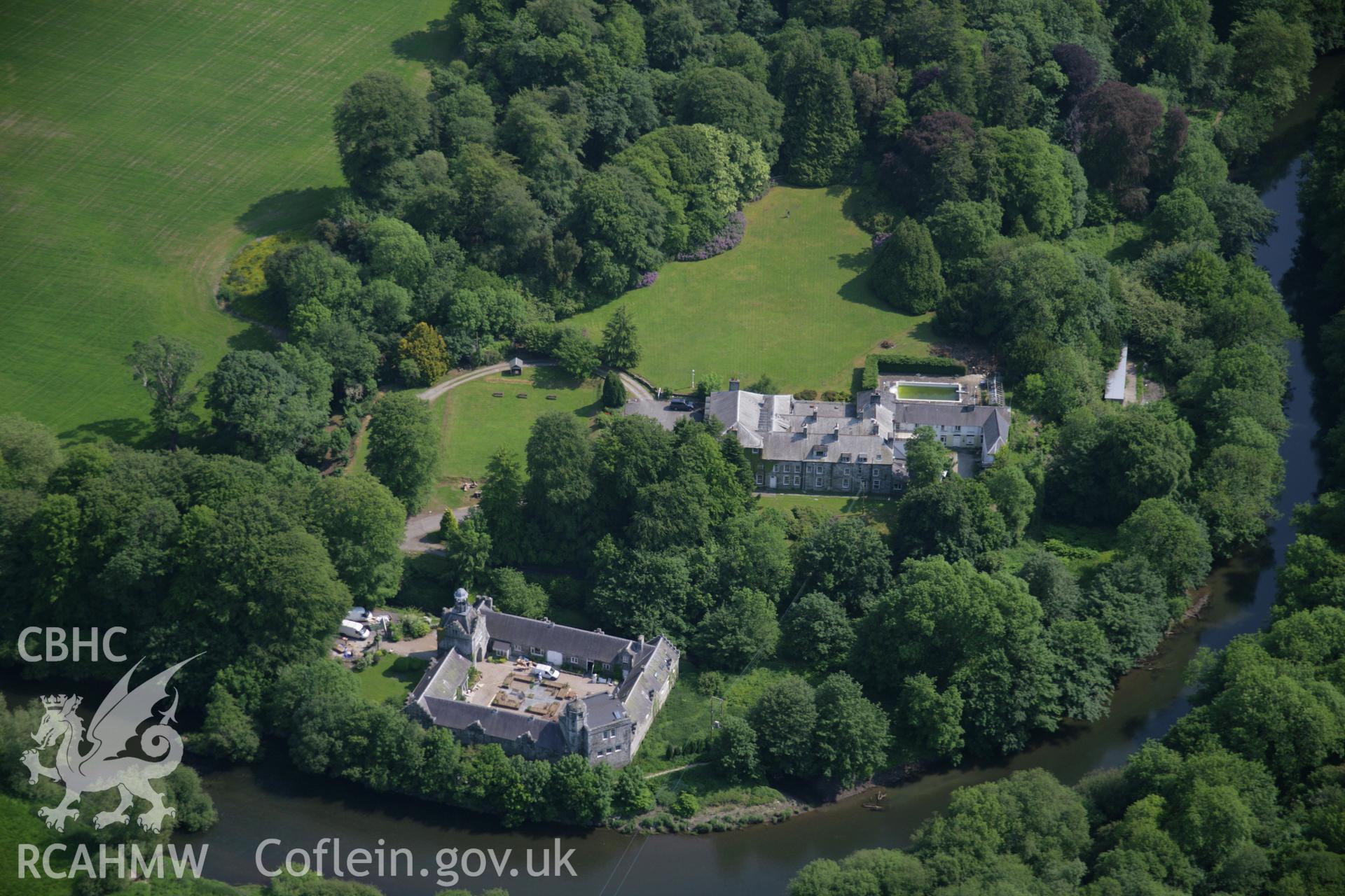 RCAHMW colour oblique aerial photograph of Castell Malgwyn Garden, Llechryd, from the north. Taken on 08 June 2006 by Toby Driver.