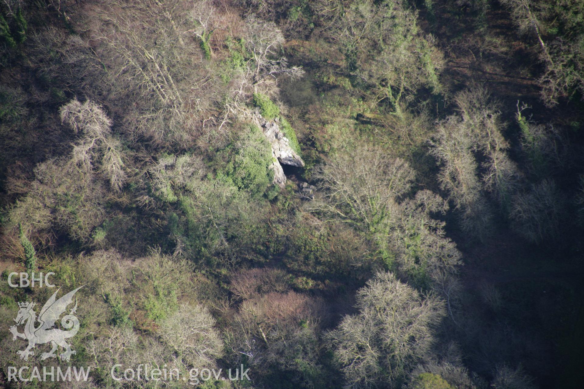 RCAHMW colour oblique aerial photograph of Cat Hole Cave, Parkmill, from the north-west. Taken on 26 January 2006 by Toby Driver.